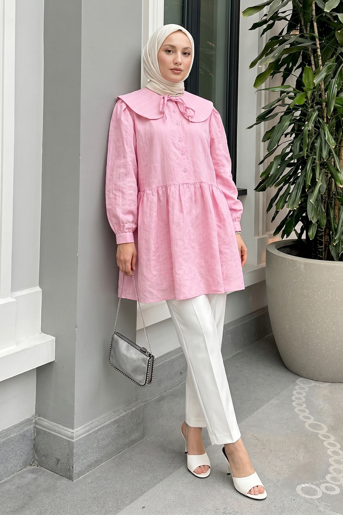 Geniş Yakalı Tunik Y0140 - PEMBE |  