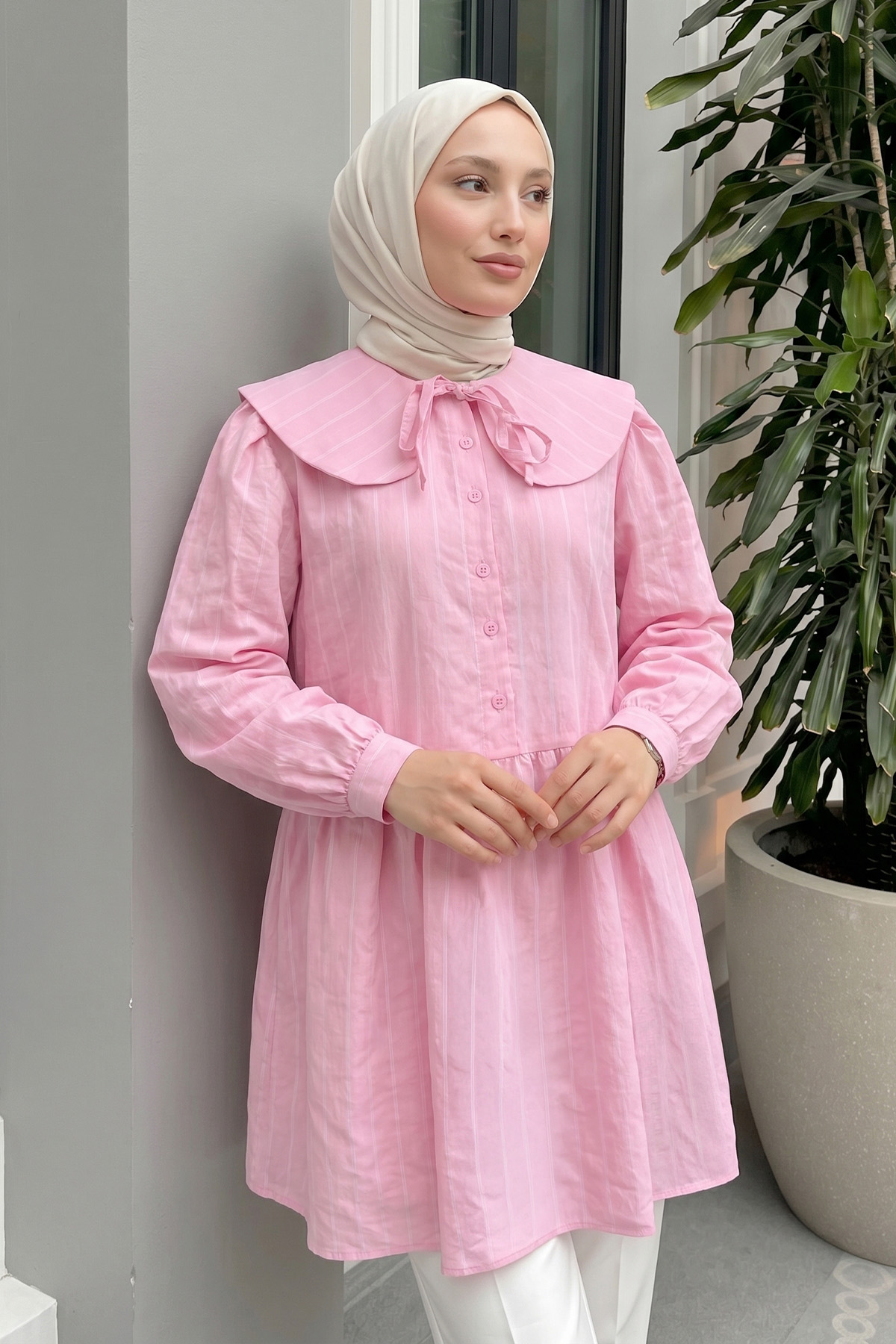 Geniş Yakalı Tunik Y0140 - PEMBE |  