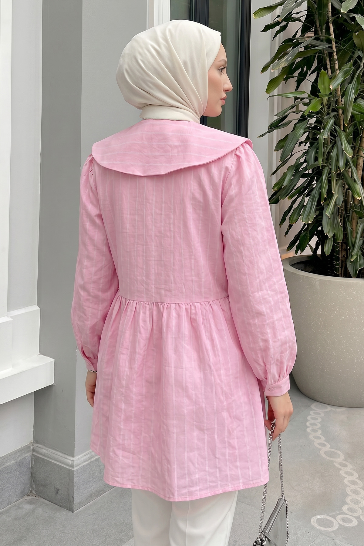 Geniş Yakalı Tunik Y0140 - PEMBE |  