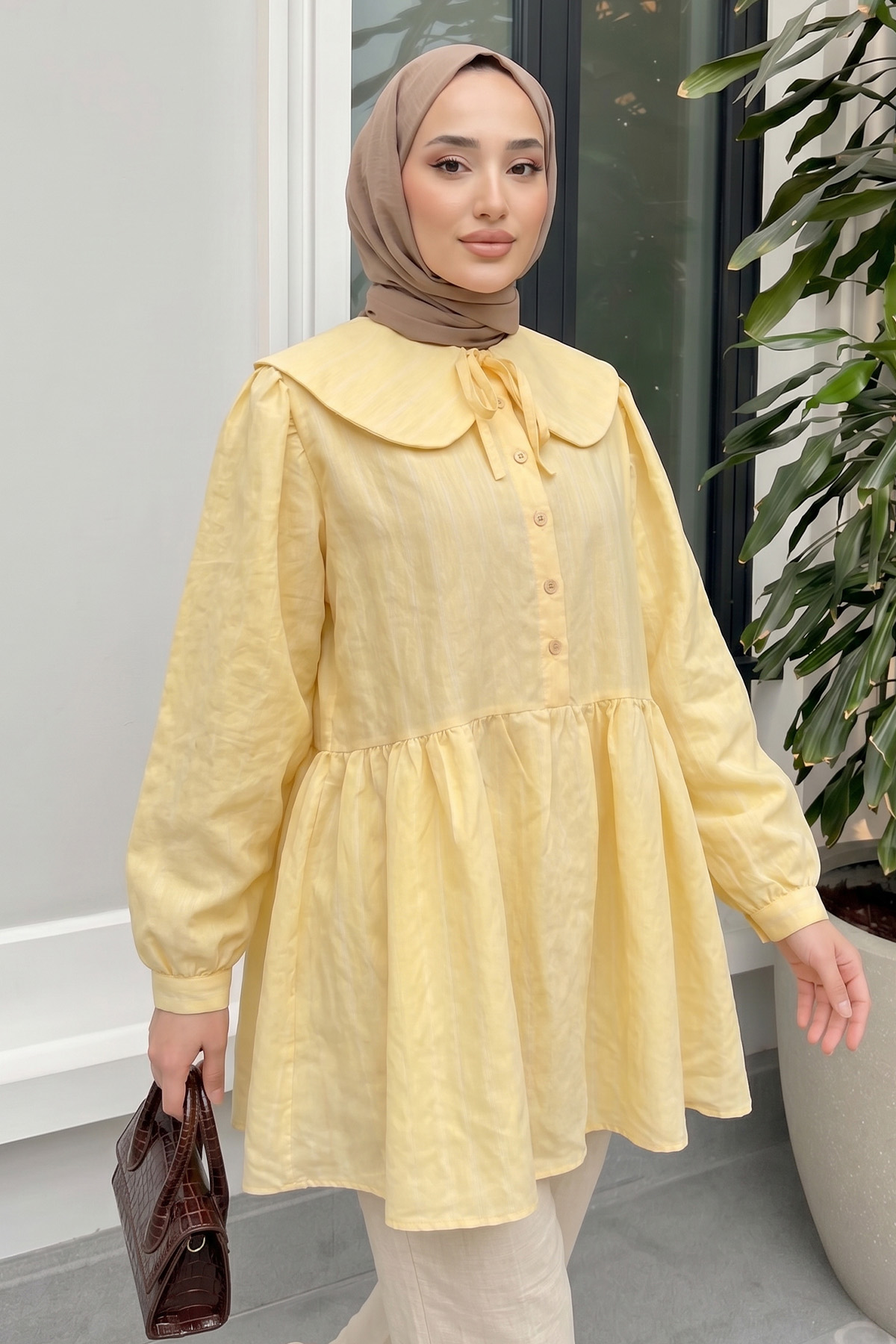 Geniş Yakalı Tunik Y0140 - SARI |  