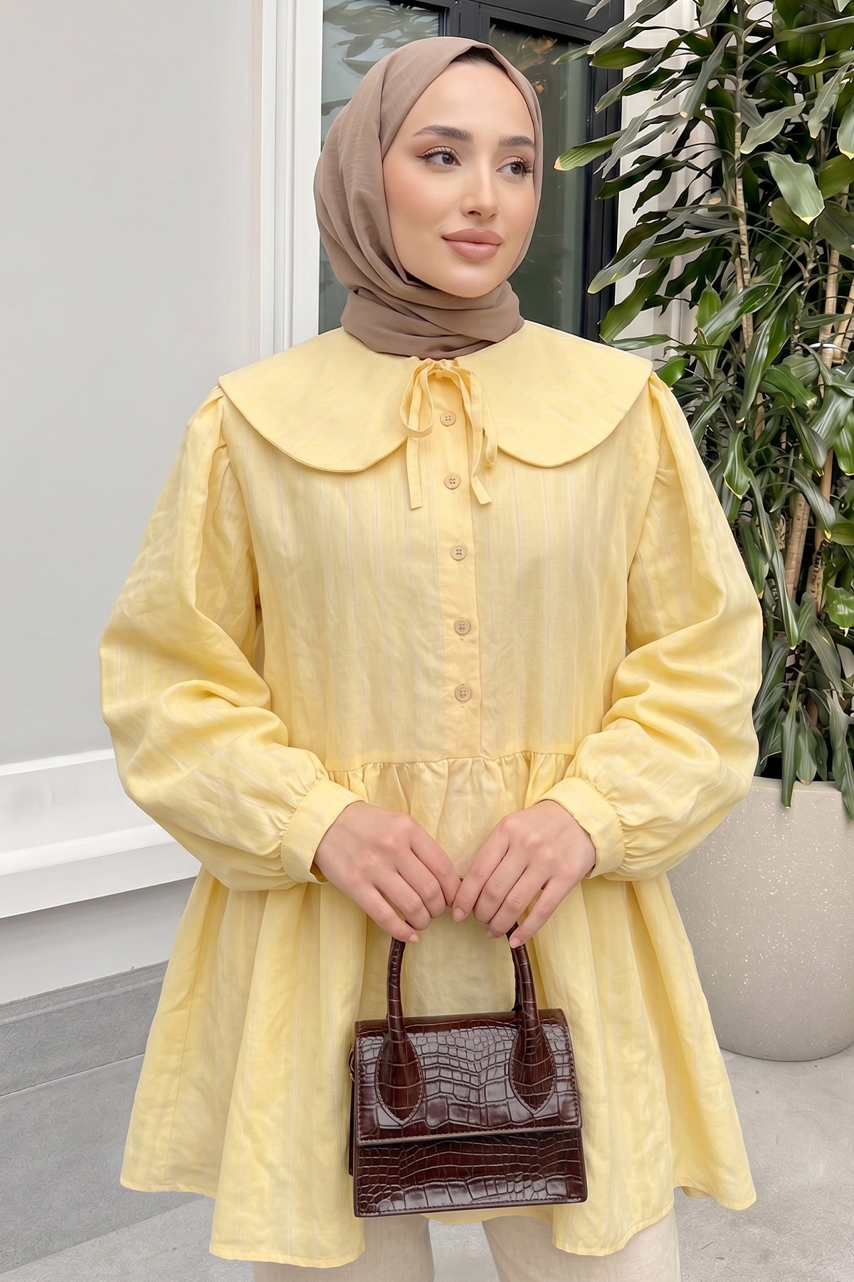 Geniş Yakalı Tunik Y0140 - SARI |  