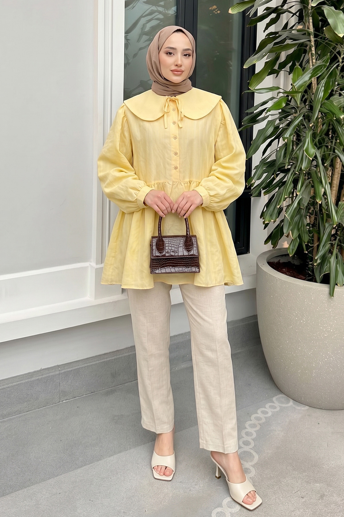 Geniş Yakalı Tunik Y0140 - SARI |  
