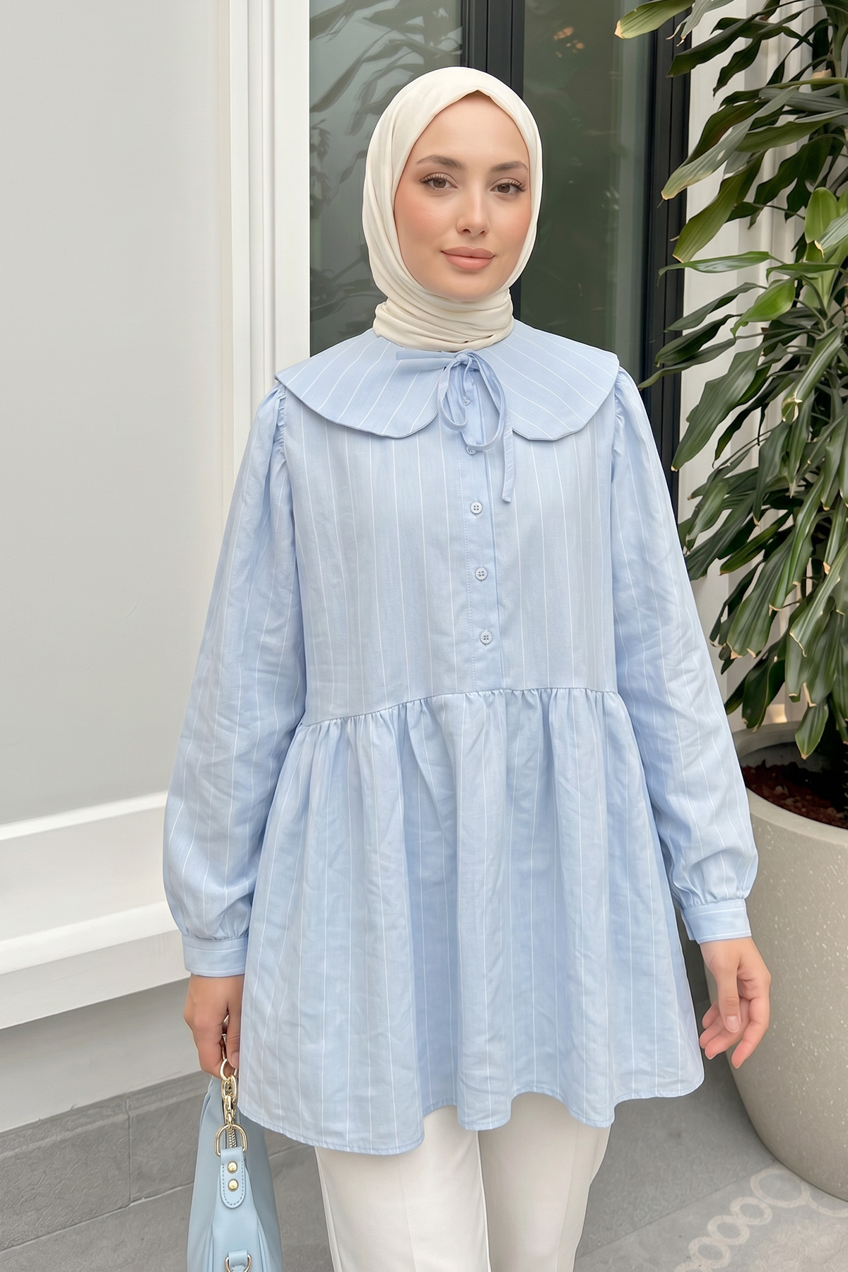 Geniş Yakalı Tunik Y0140 - BEBE MAVİSİ |  