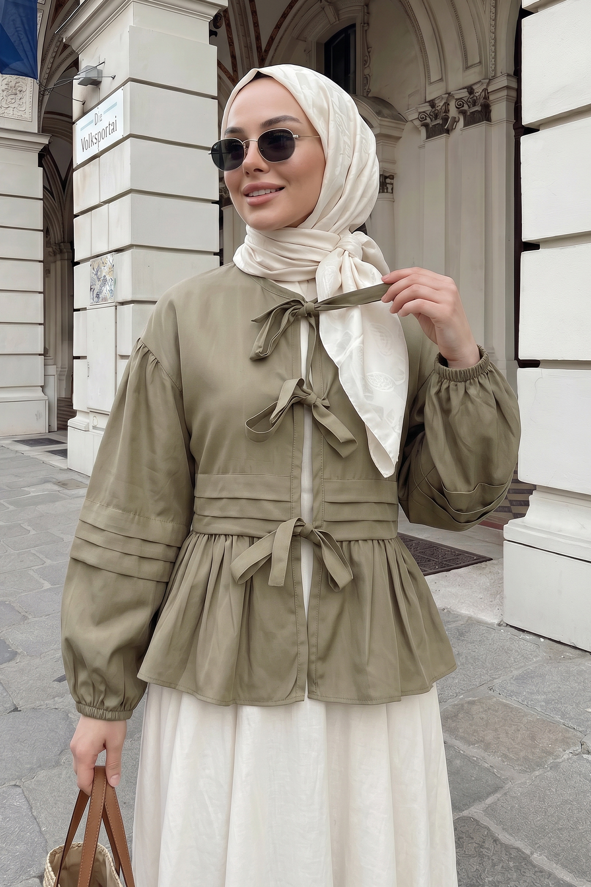 Bağcıklı Etek Üstü Kimono Y0126 - AÇIK HAKİ |  