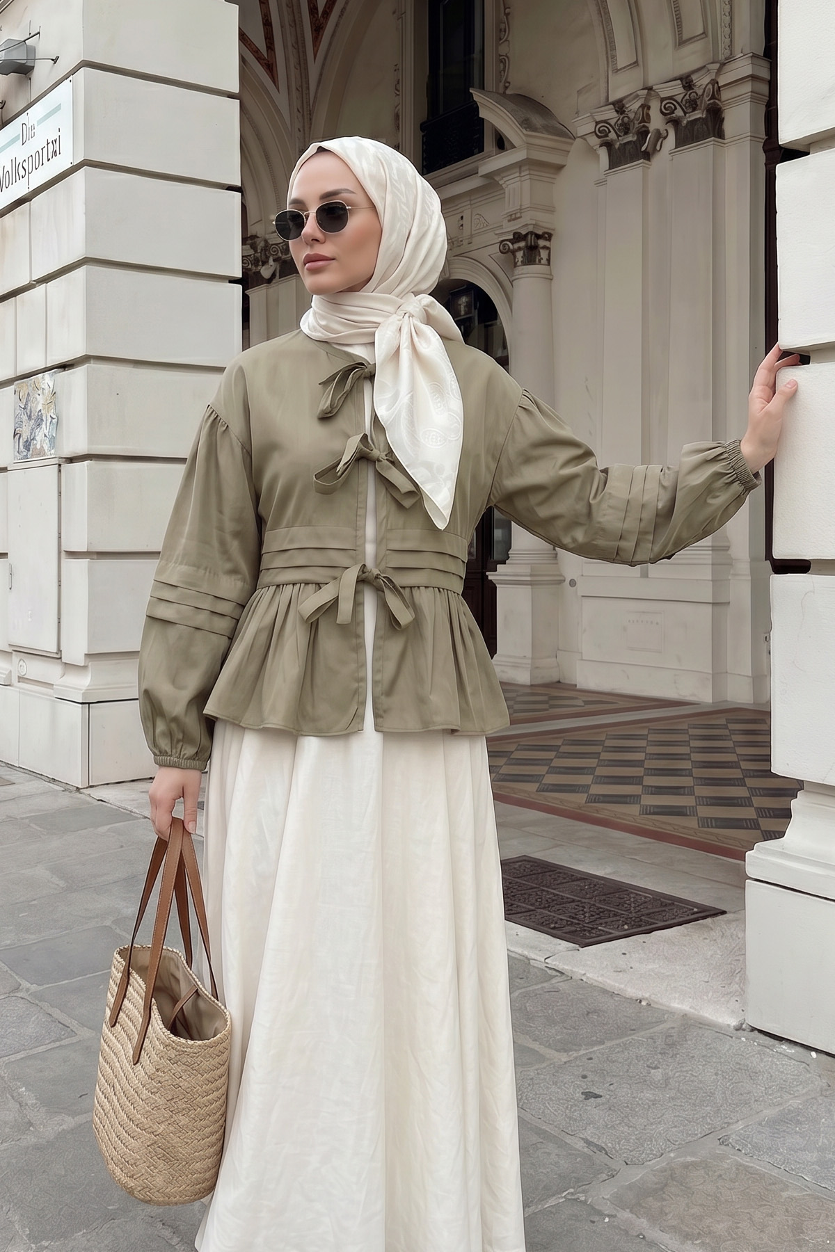 Bağcıklı Etek Üstü Kimono Y0126 - AÇIK HAKİ |  