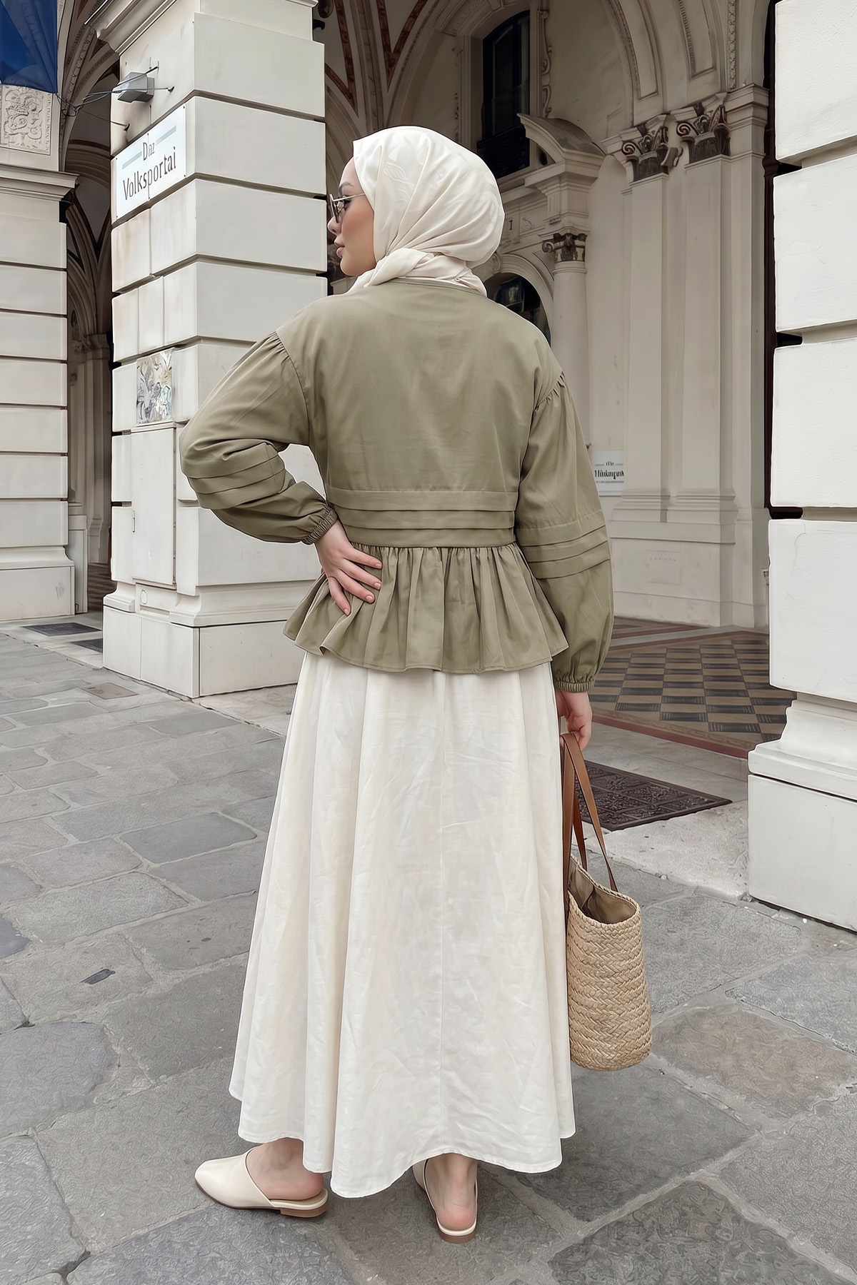 Bağcıklı Etek Üstü Kimono Y0126 - AÇIK HAKİ |  