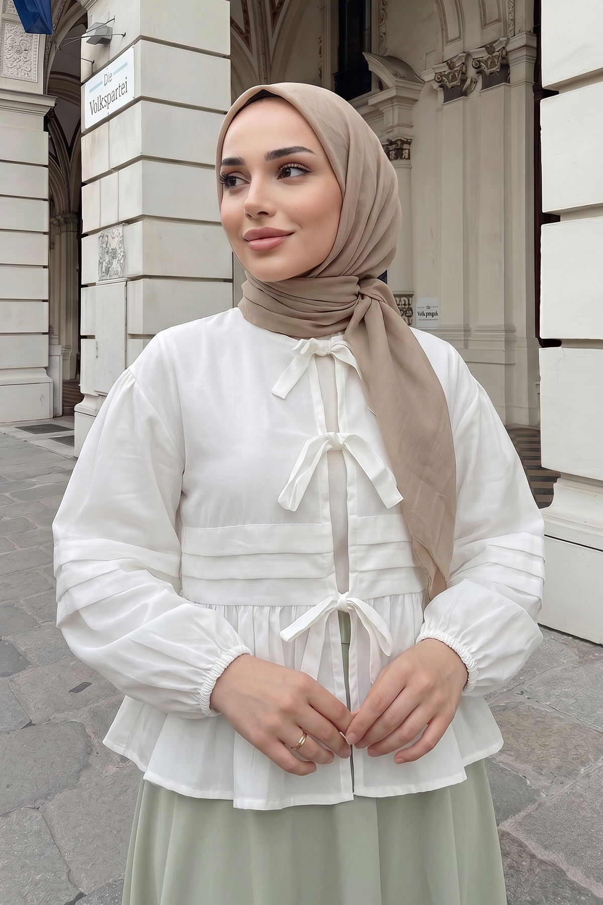 Bağcıklı Etek Üstü Kimono Y0126 - KREM |  