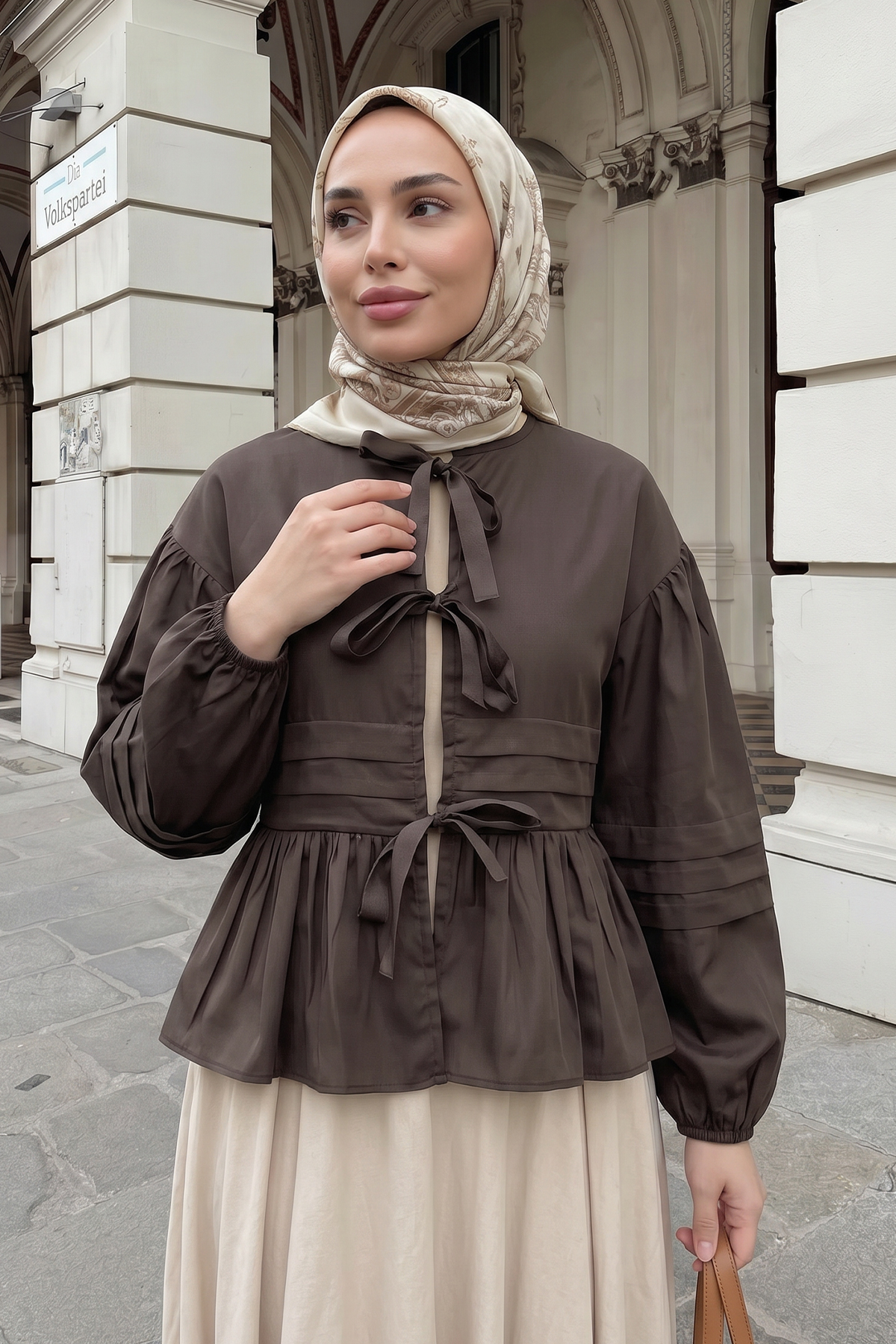 Bağcıklı Etek Üstü Kimono Y0126 - KAHVE |  