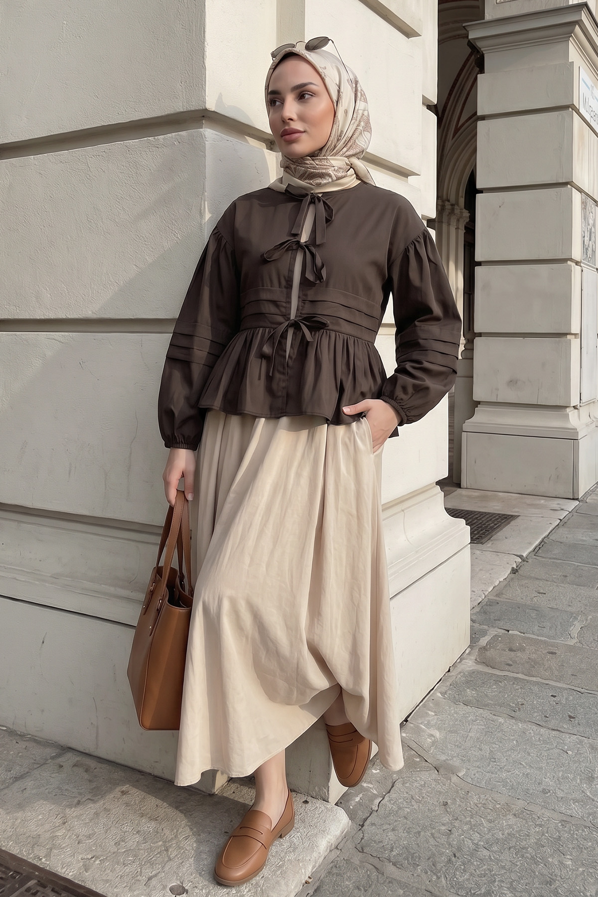 Bağcıklı Etek Üstü Kimono Y0126 - KAHVE |  