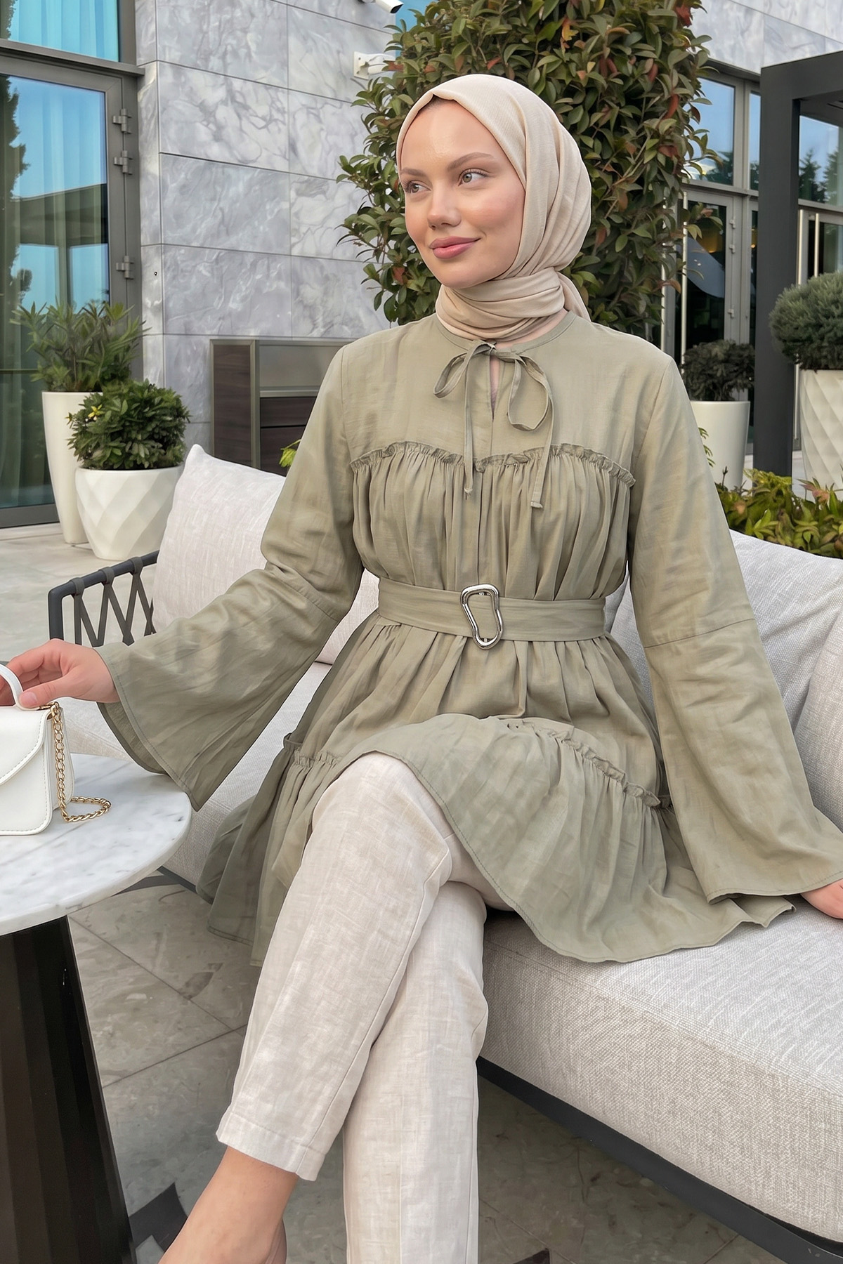 Toka Kemerli Tunik Y0135 - AÇIK HAKİ |  