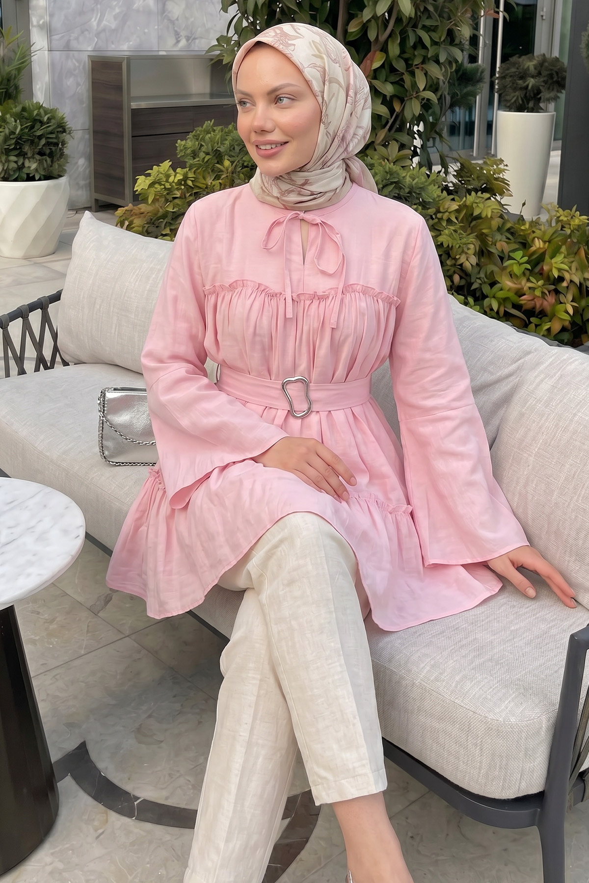 Toka Kemerli Tunik Y0135 - PEMBE |  