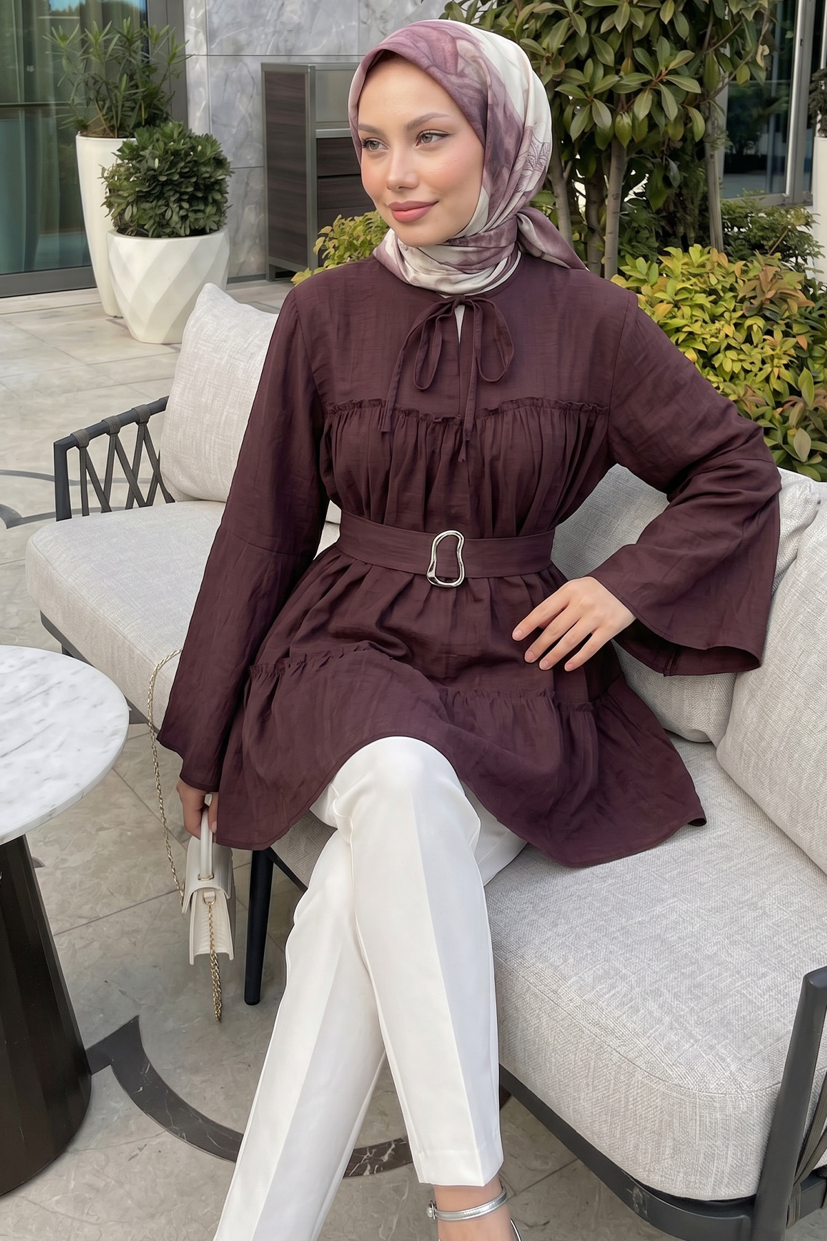 Toka Kemerli Tunik Y0135 - MÜRDÜM |  