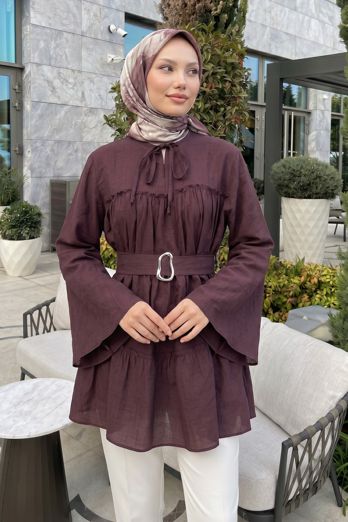 Toka Kemerli Tunik Y0135 - MÜRDÜM |  