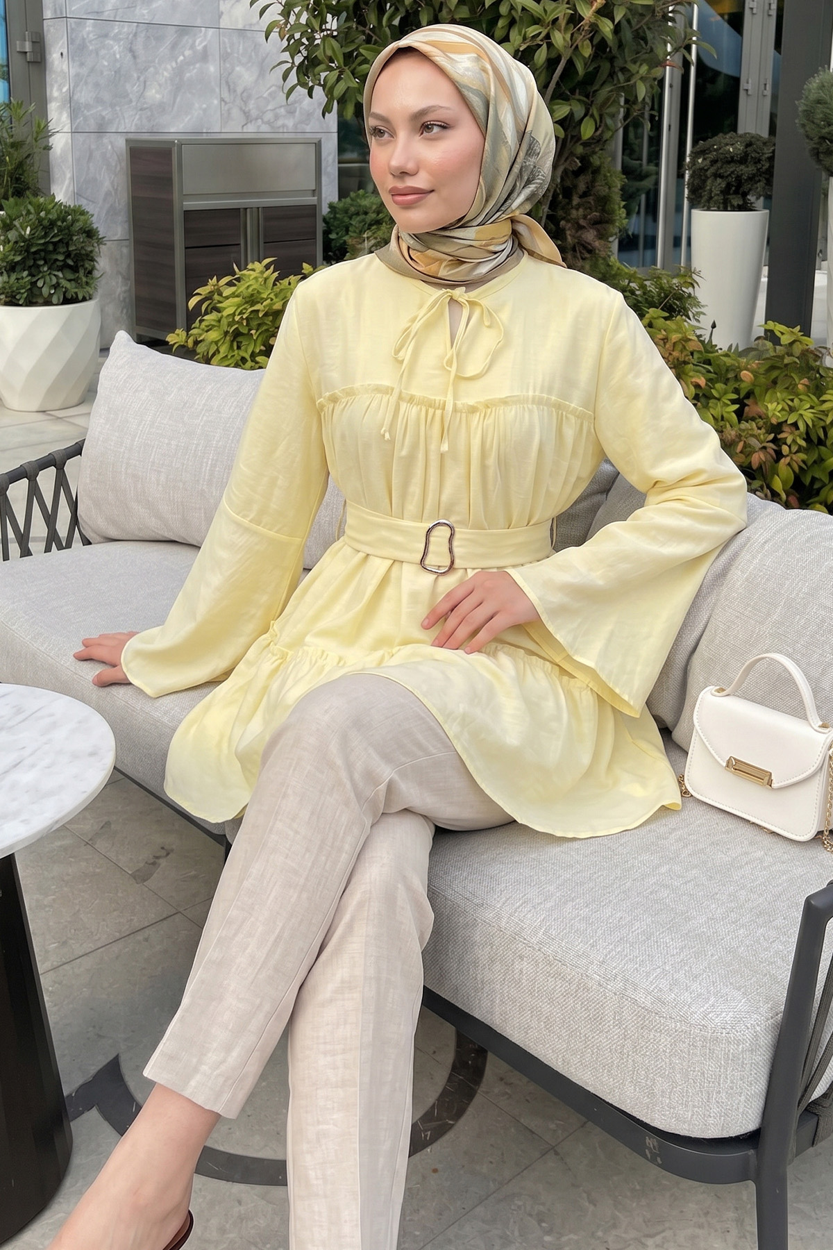 Toka Kemerli Tunik Y0135 - SARI |  