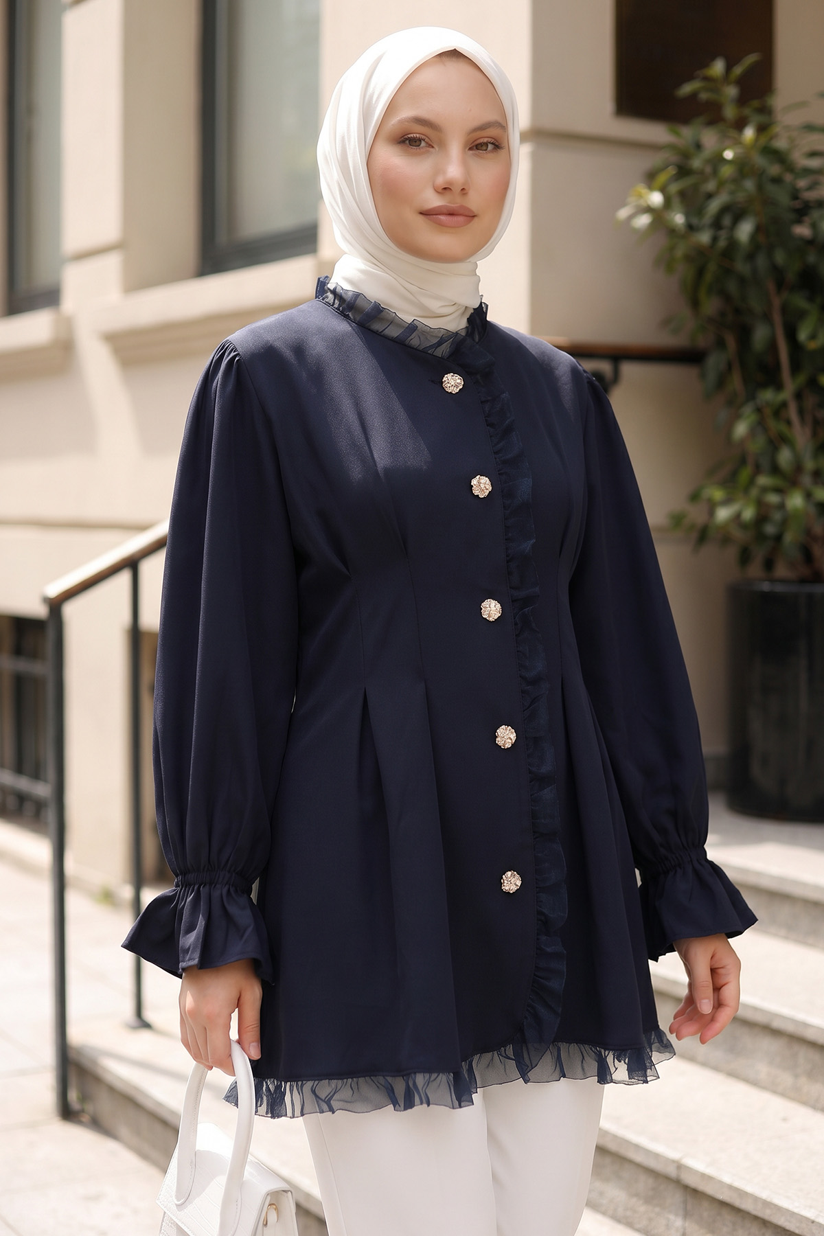 Tül Detaylı Tunik Y0078 - LACİVERT |  