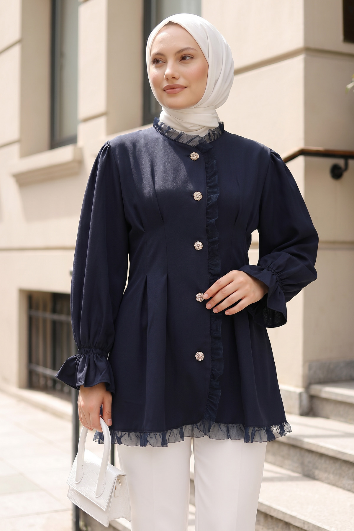 Tül Detaylı Tunik Y0078 - LACİVERT |  