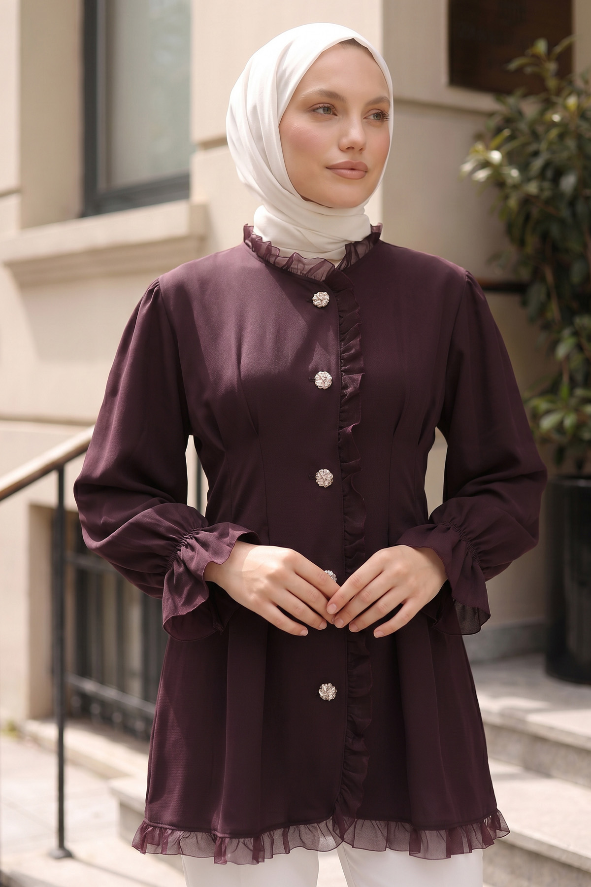 Tül Detaylı Tunik Y0078 - MÜRDÜM |  