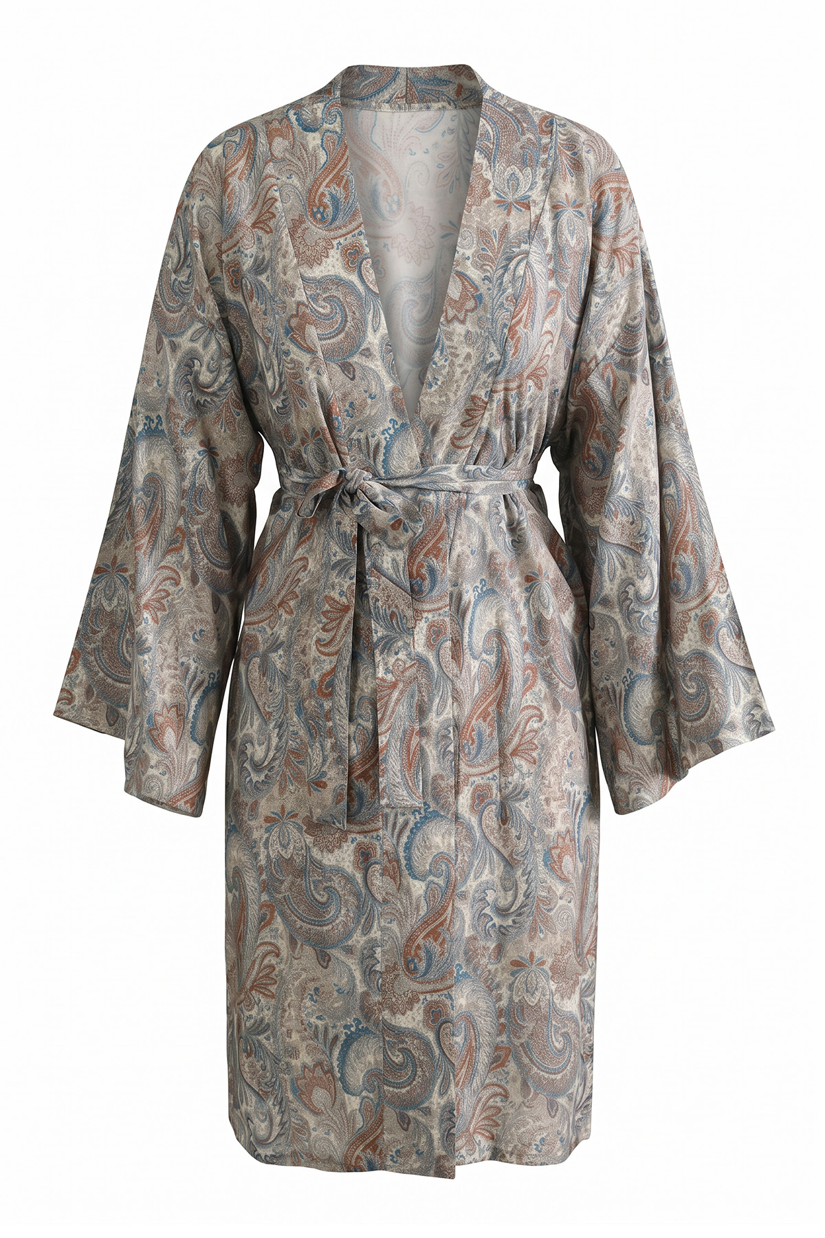 Şal Desenli Uzun Kimono 2397 - BEJ |  