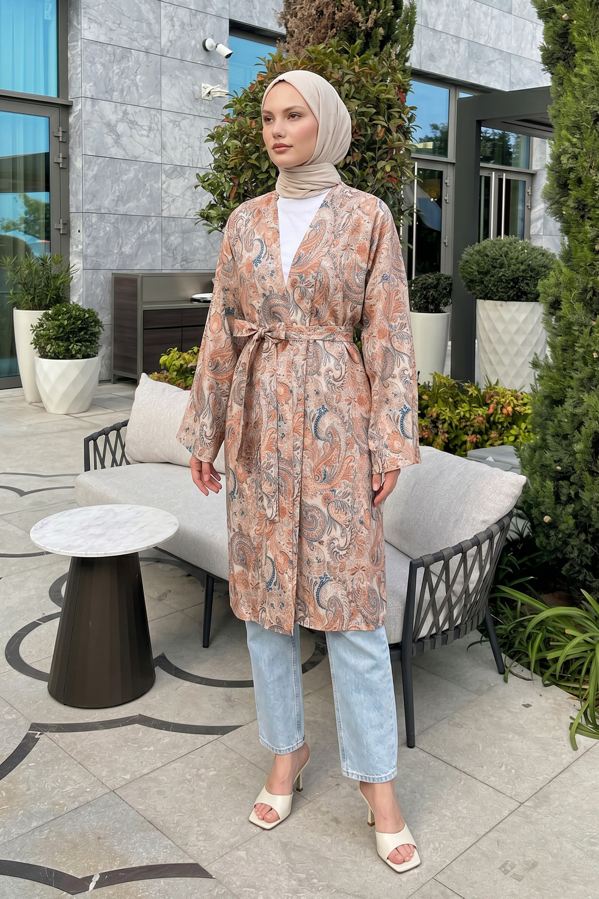 Şal Desenli Uzun Kimono 2397 - PUDRA |  