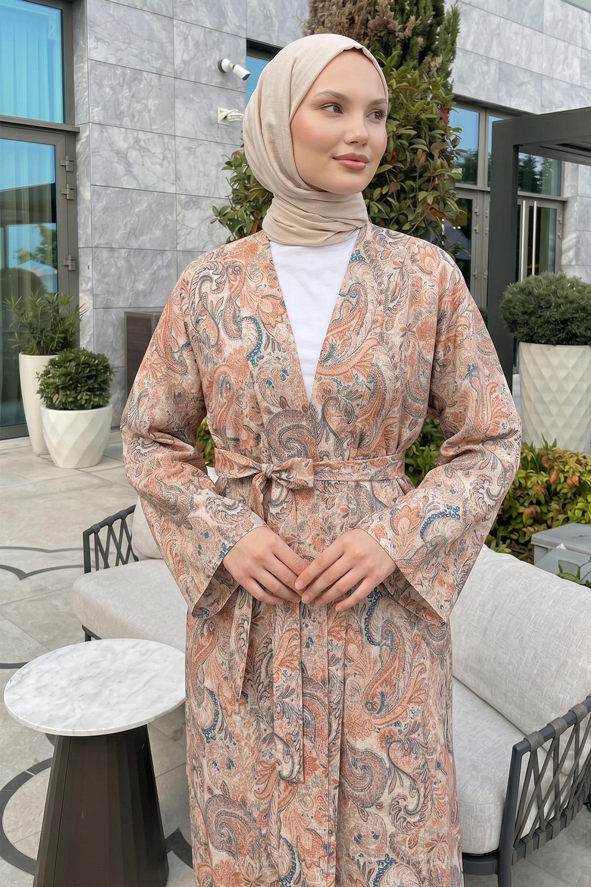 Şal Desenli Uzun Kimono 2397 - PUDRA |  