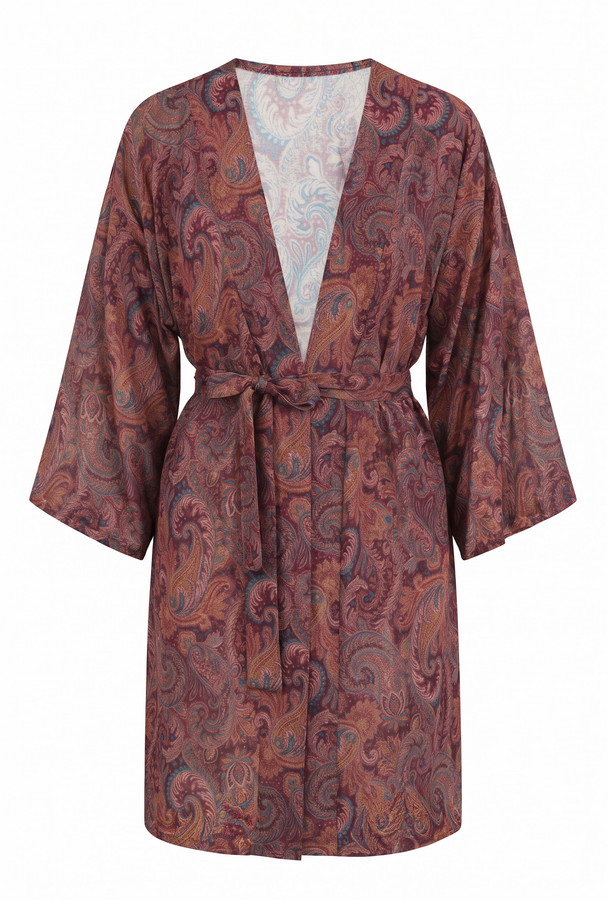 Şal Desenli Uzun Kimono 2397 - MÜRDÜM |  