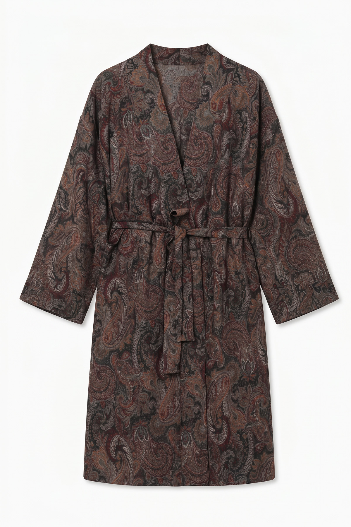 Şal Desenli Uzun Kimono 2397 - KAHVE |  