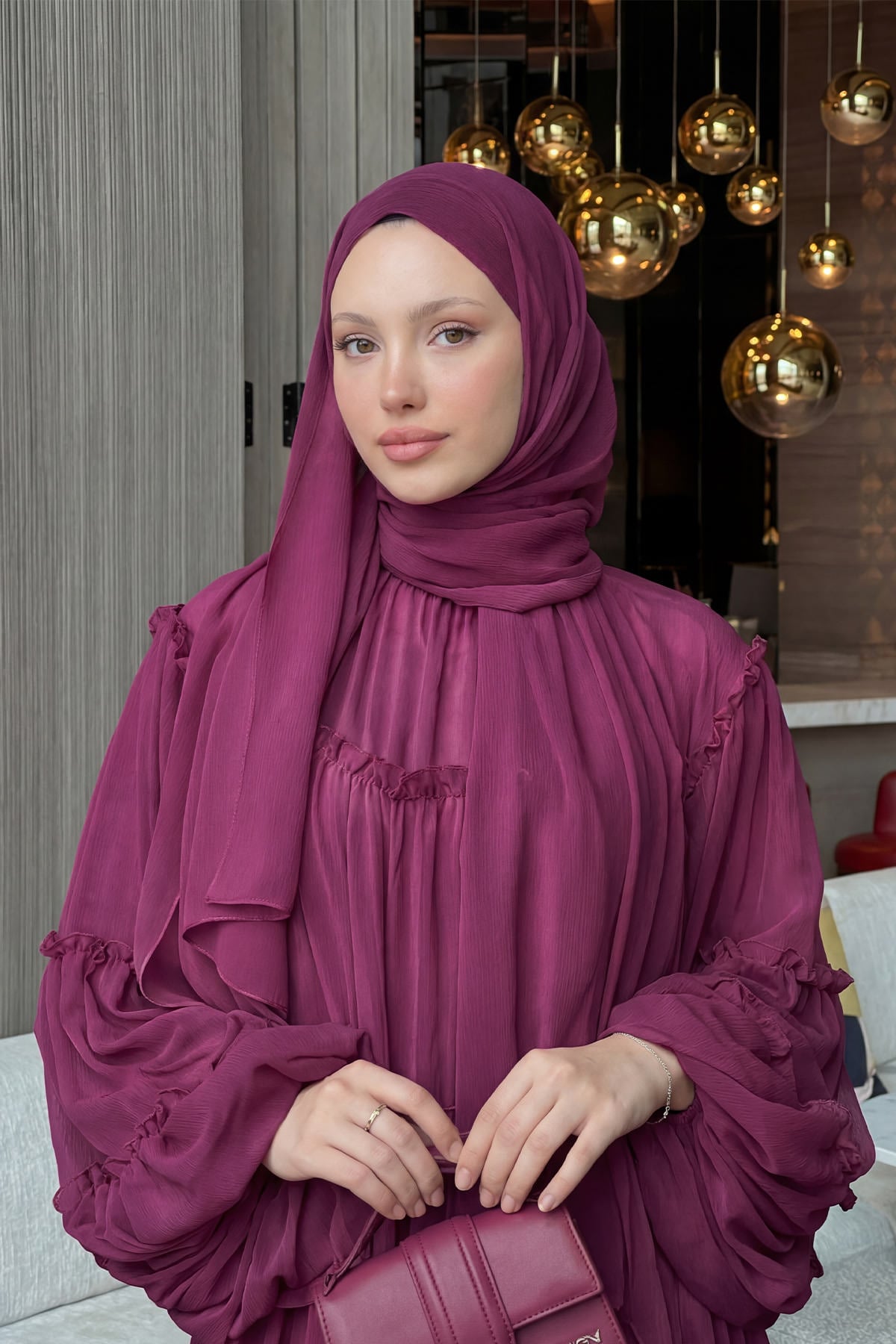 Şifon Fırfırlı Elbise Y0063 - MÜRDÜM |  