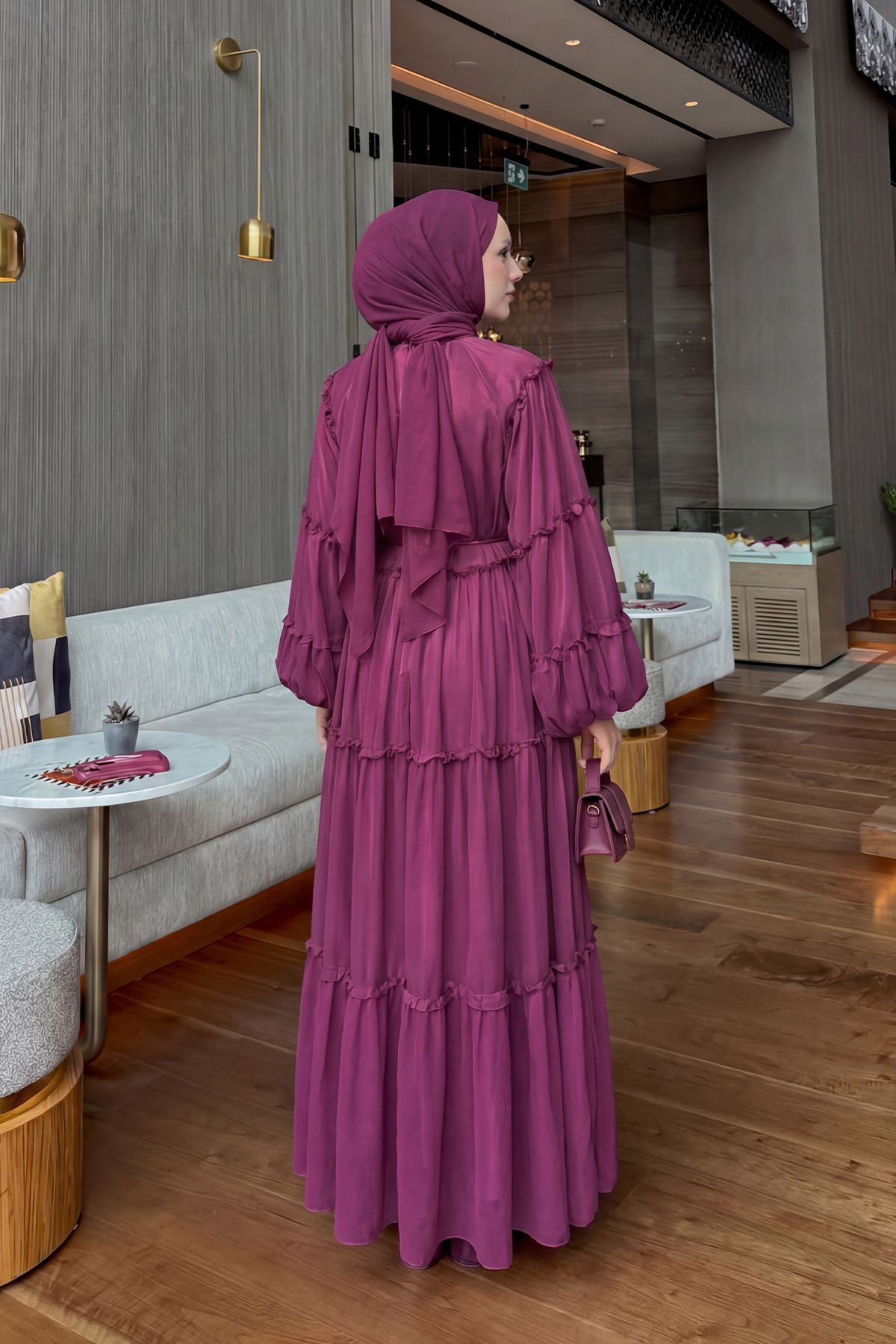 Şifon Fırfırlı Elbise Y0063 - MÜRDÜM |  