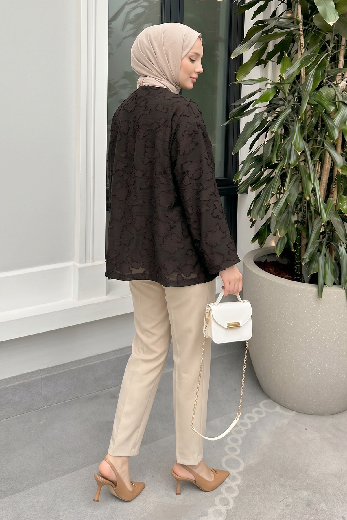 Jakar Detaylı Kimono Y0111 - ACI KAHVE |  