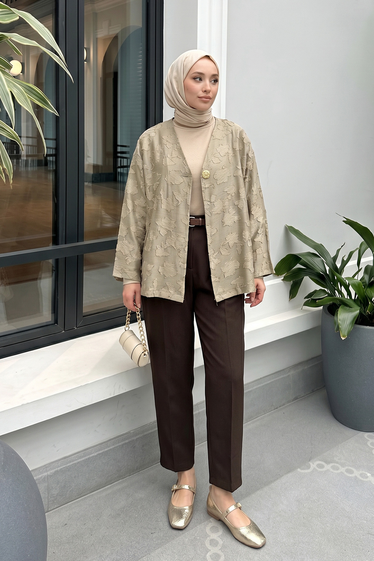 Jakar Detaylı Kimono Y0111 - AÇIK HAKİ |  