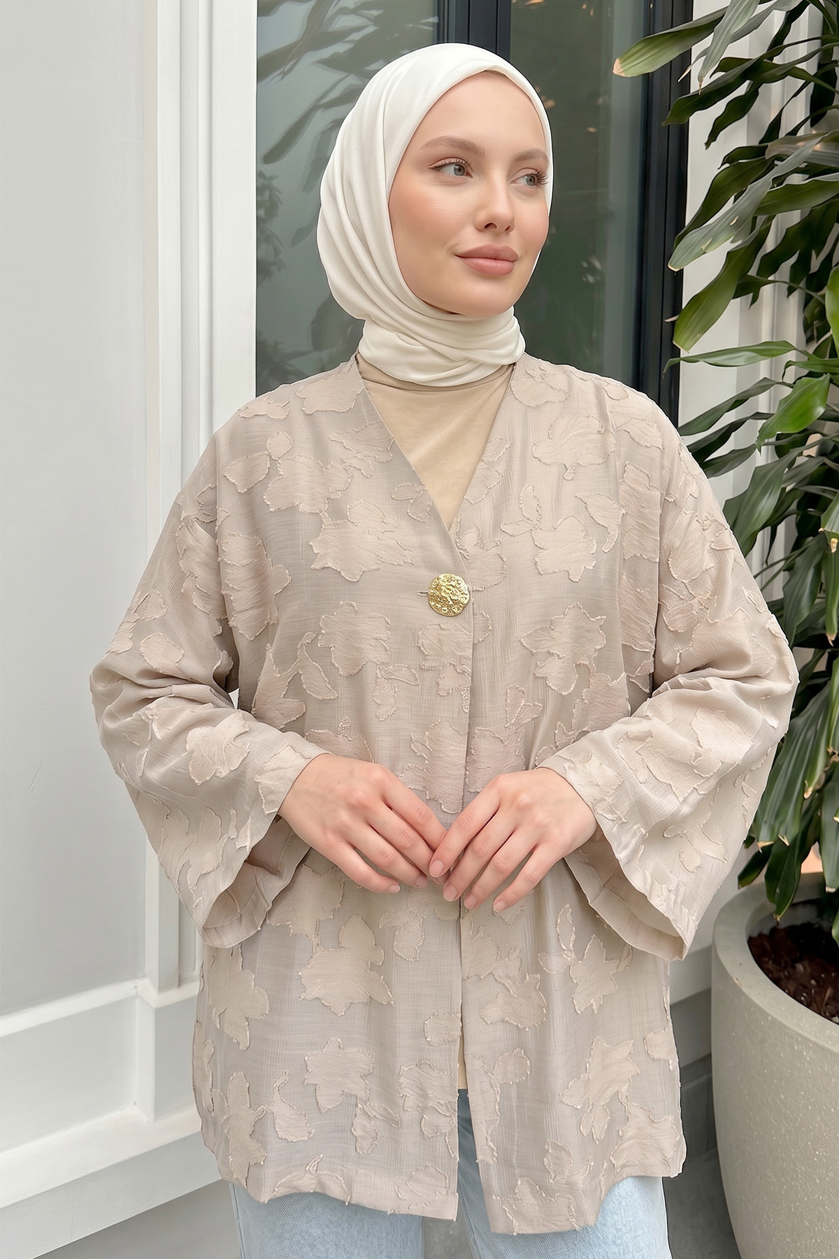 Jakar Detaylı Kimono Y0111 - BEJ |  