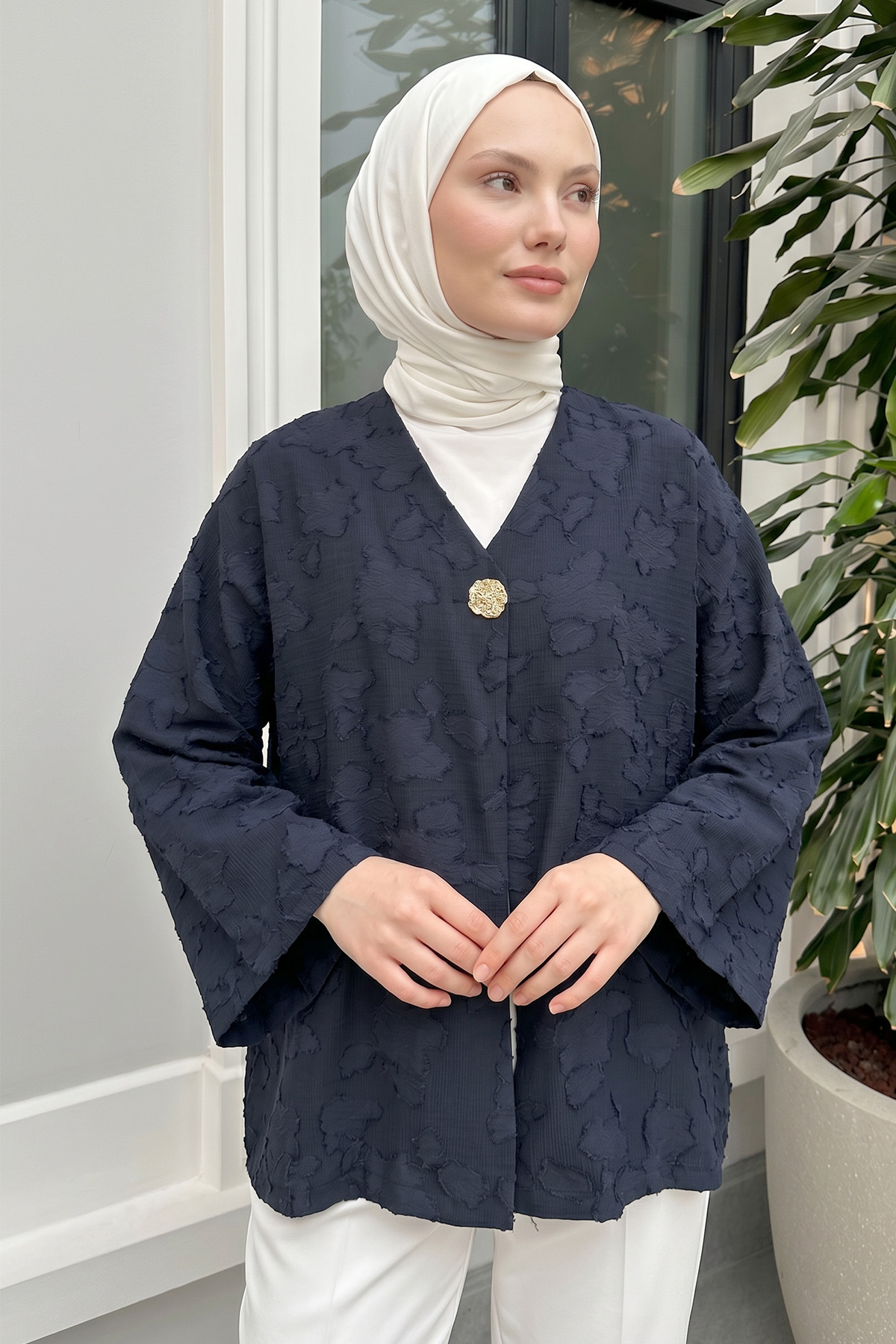 Jakar Detaylı Kimono Y0111 - LACİVERT |  