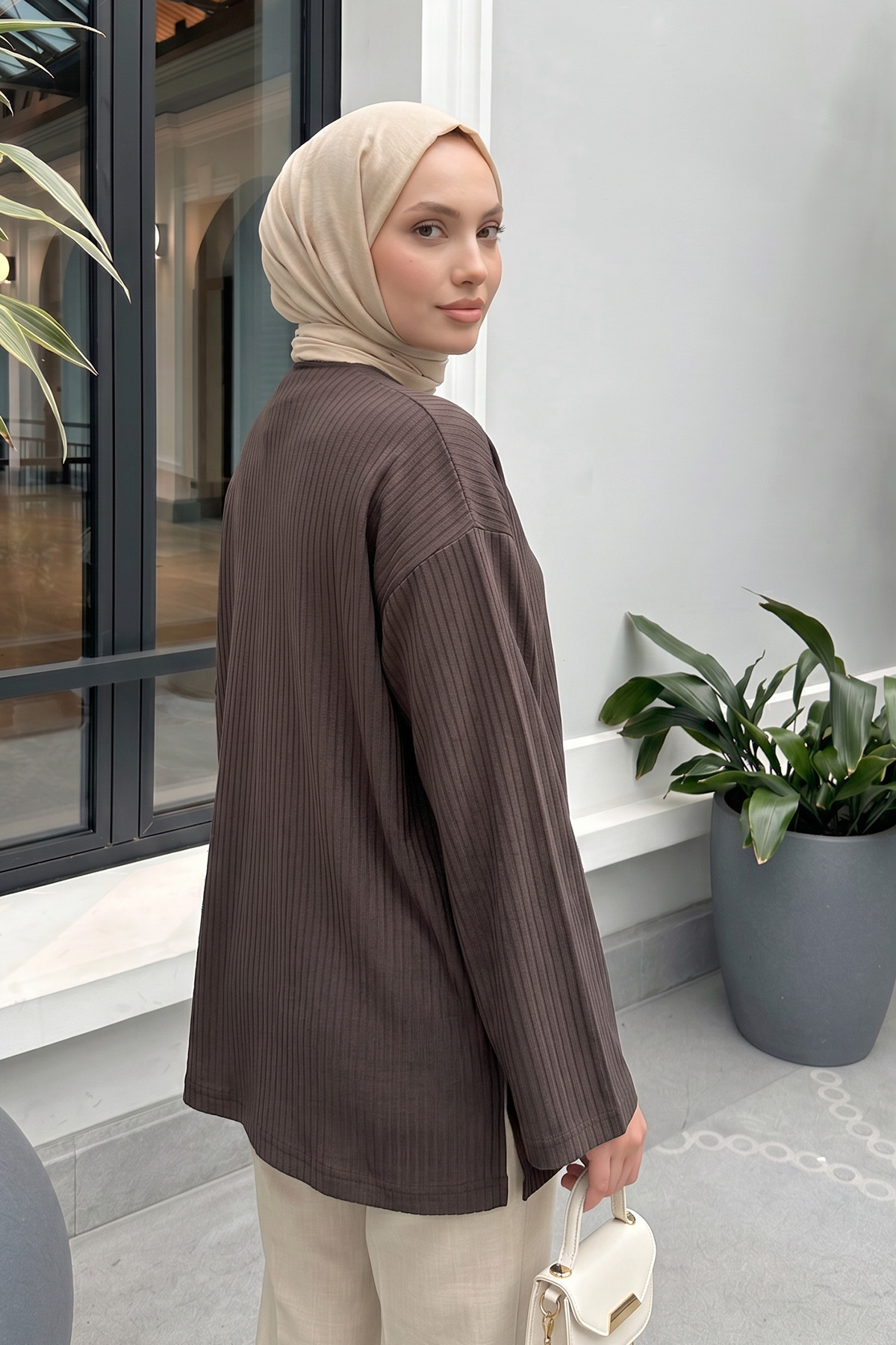 Tek Düğmeli Kimono Y0130 - KAHVERENGİ |  