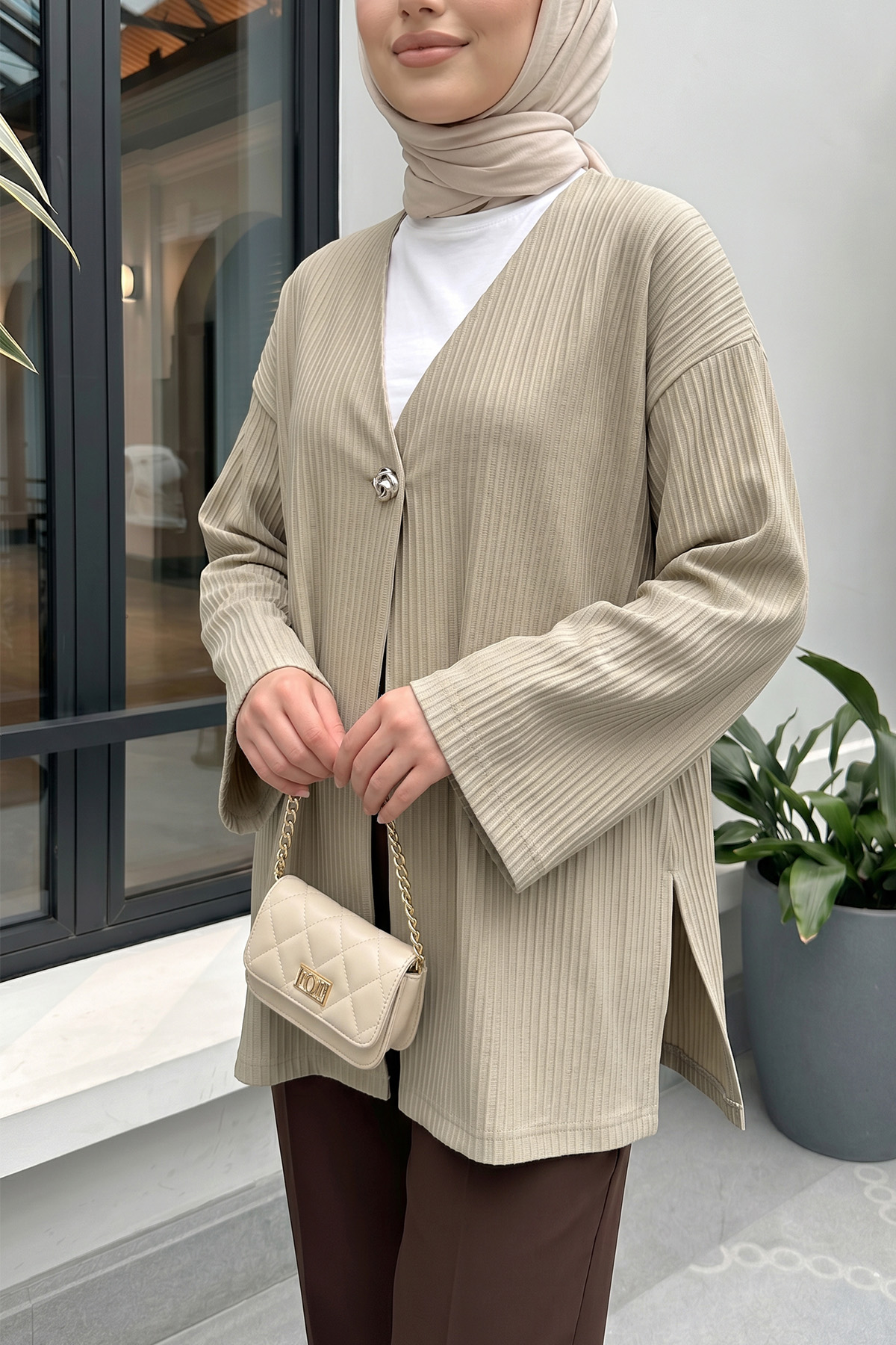Tek Düğmeli Kimono Y0130 - AÇIK HAKİ |  