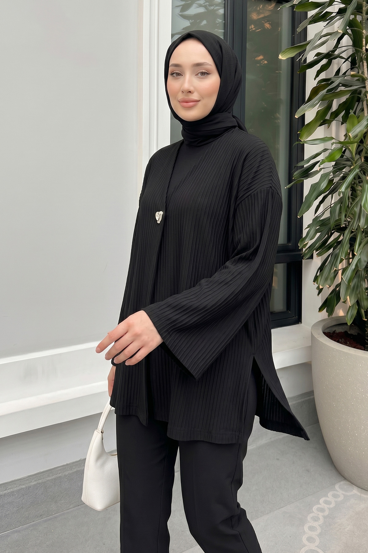 Tek Düğmeli Kimono Y0130 - SİYAH |  