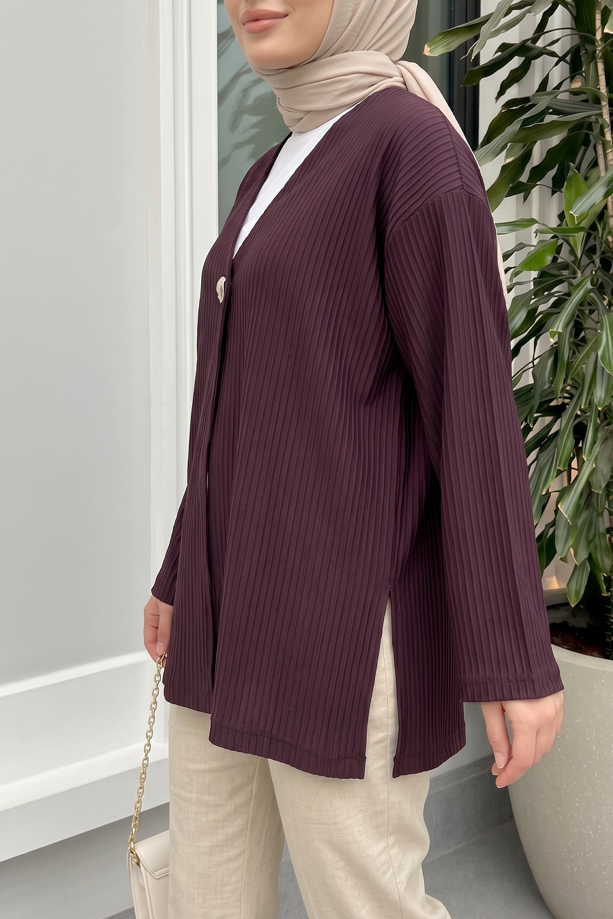 Tek Düğmeli Kimono Y0130 - MÜRDÜM |  