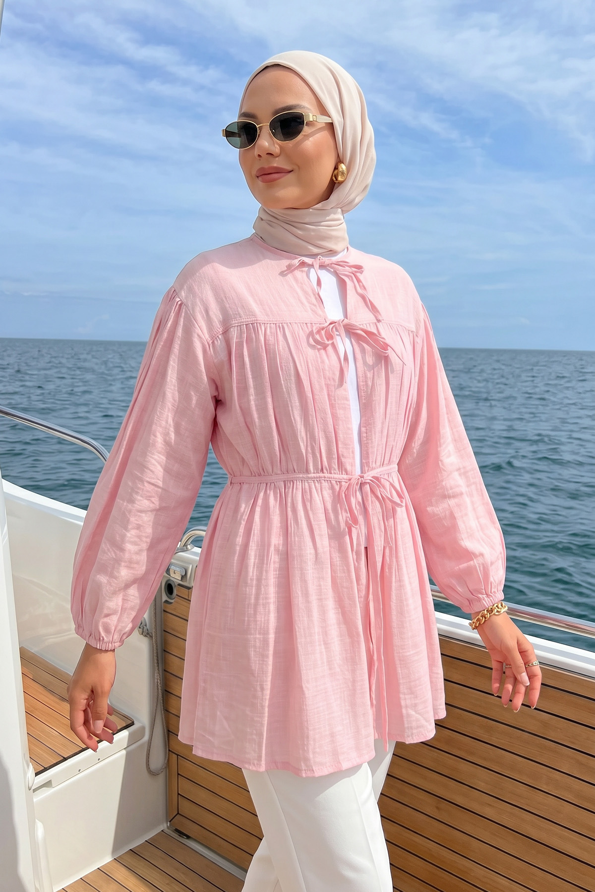 Ön Büzgülü Uzun Tunik 262338 - AÇIK PEMBE |  