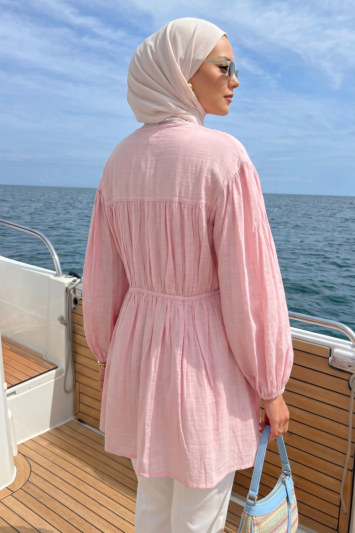 Ön Büzgülü Uzun Tunik 262338 - AÇIK PEMBE |  