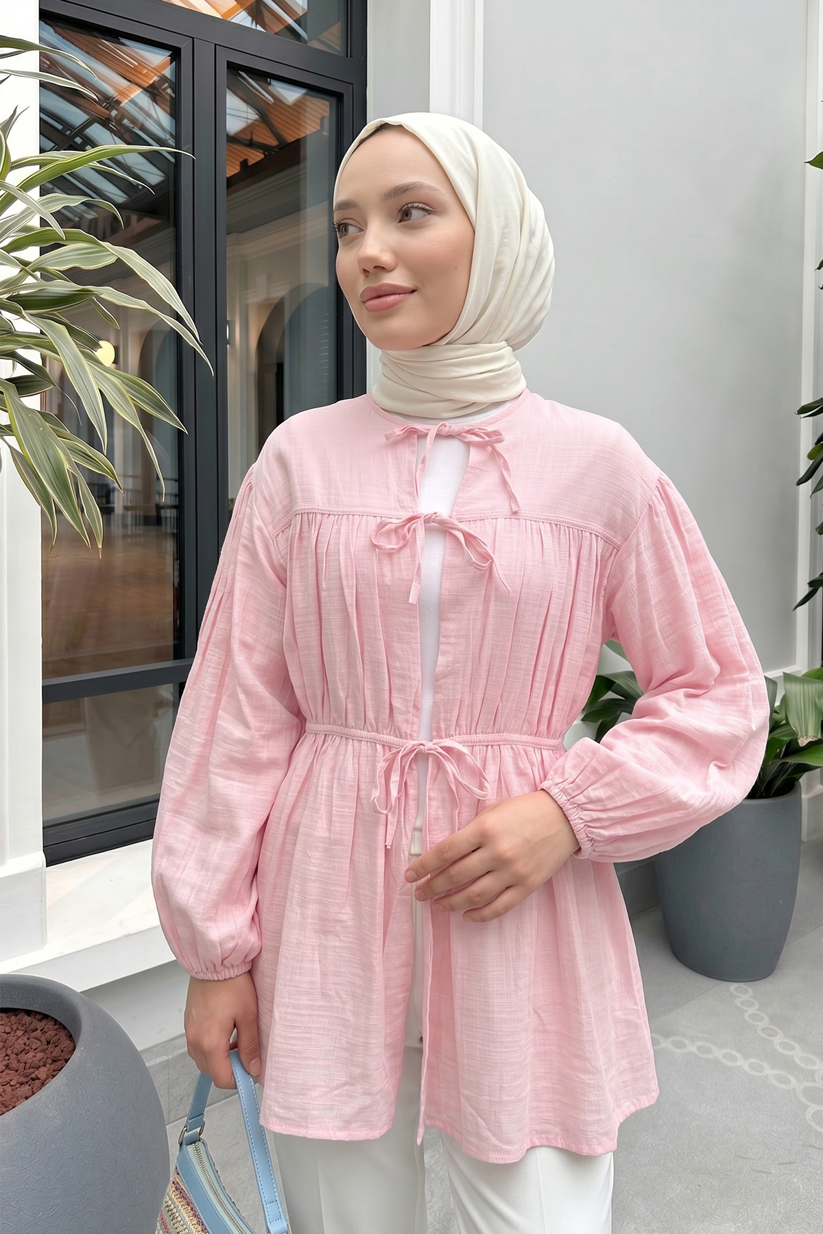 Ön Büzgülü Uzun Tunik 262338 - AÇIK PEMBE |  