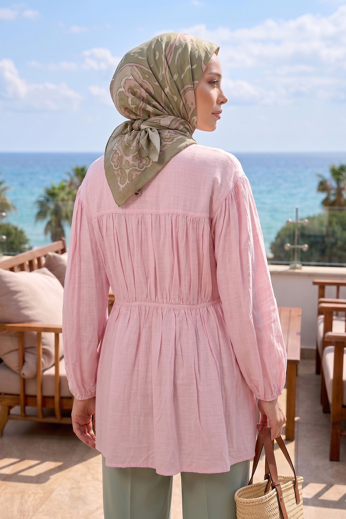 Ön Büzgülü Uzun Tunik 262338 - AÇIK PEMBE |  