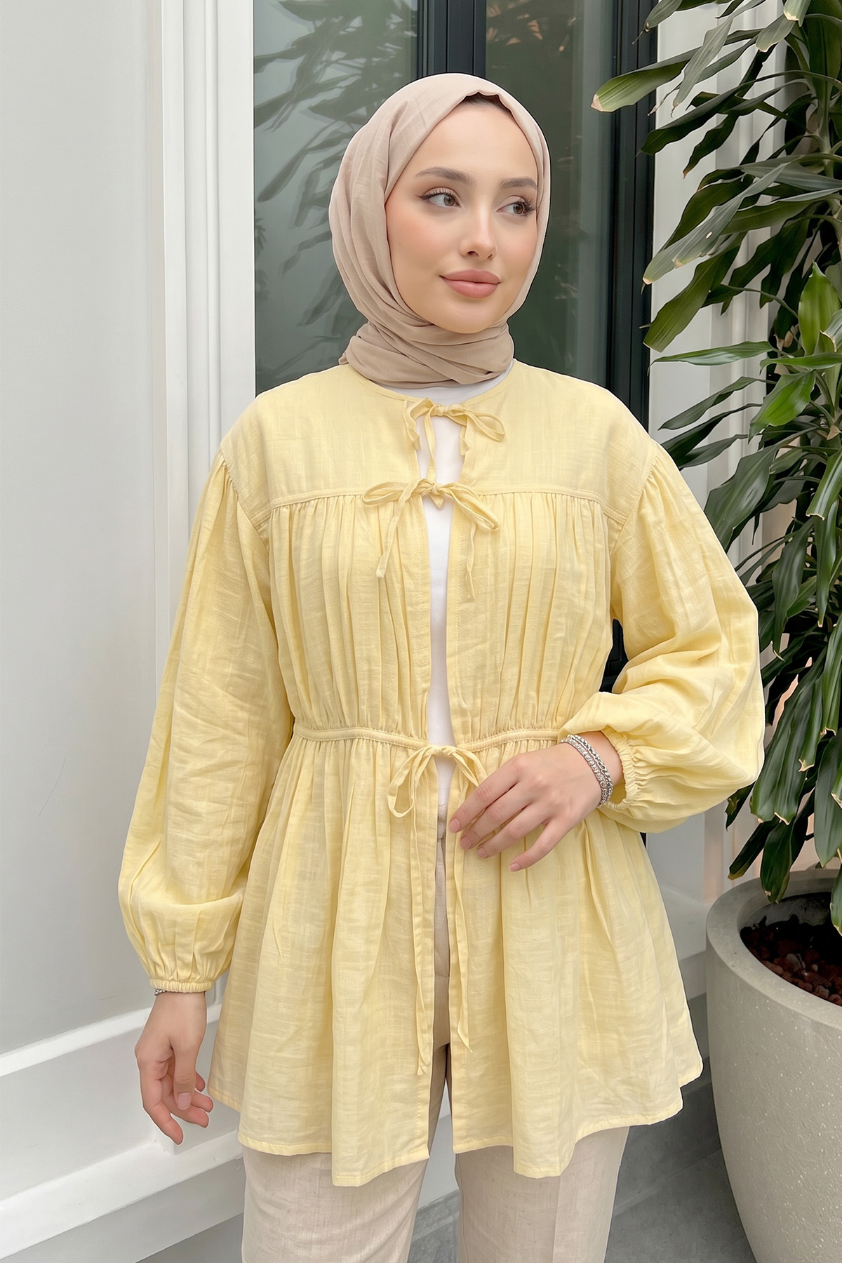 Ön Büzgülü Uzun Tunik 262338 - SARI |  