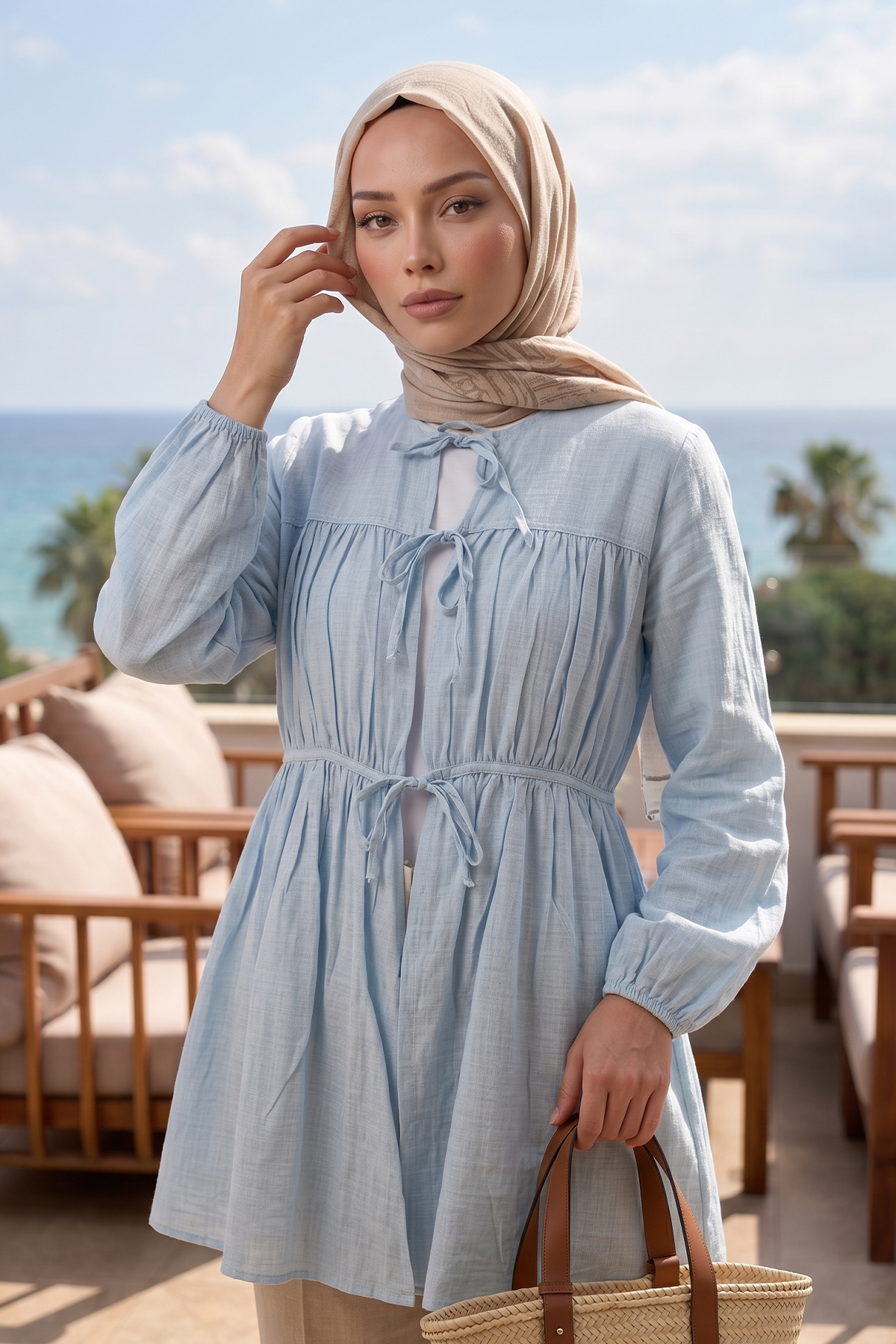 Ön Büzgülü Uzun Tunik 262338 - BEBE MAVİSİ |  