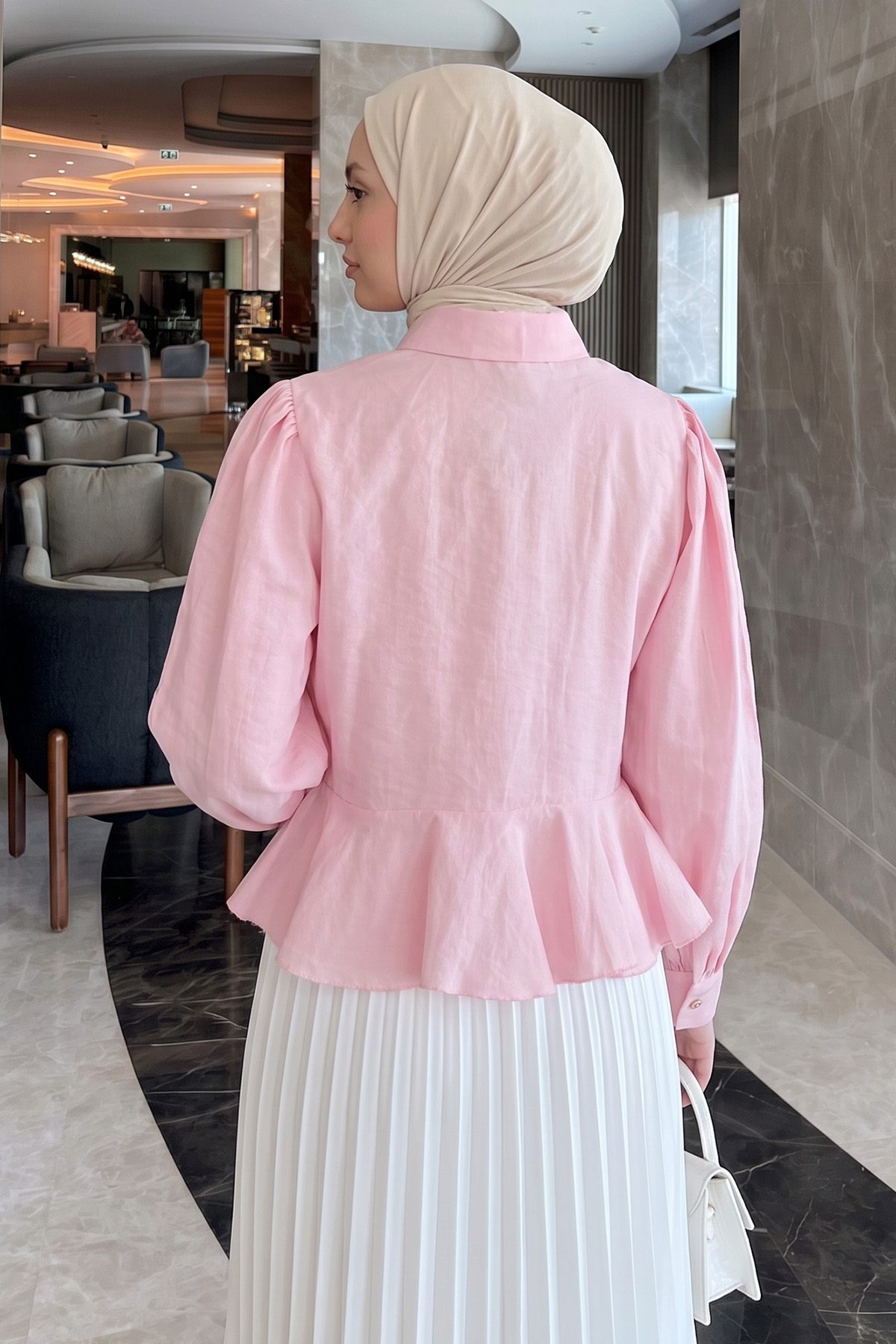 Volan Detaylı Balon Kol Gömlek Y00095 - PEMBE |  