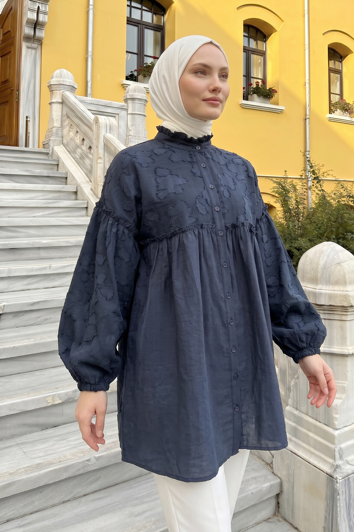 Dik Yaka Desenli Gömlek Y0112 - LACİVERT |  