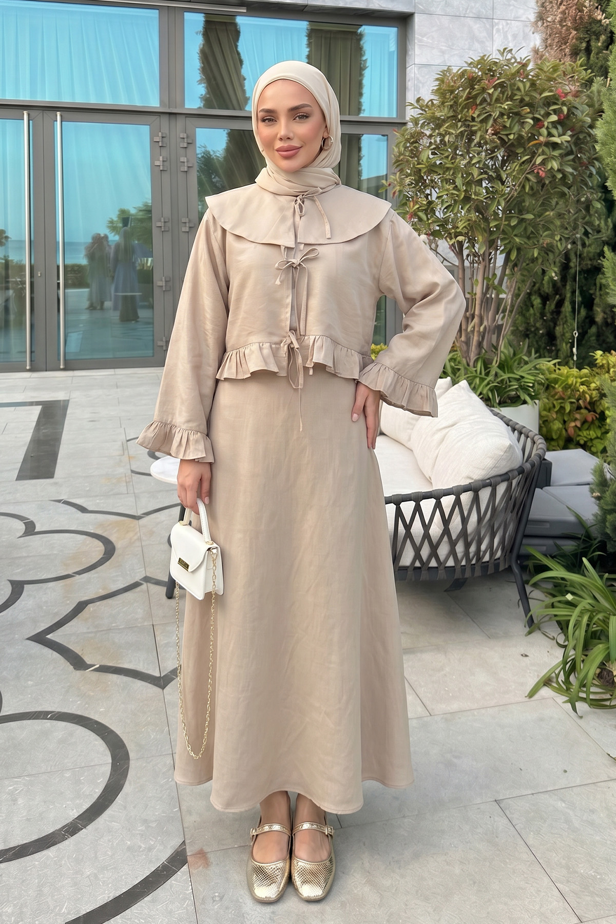 Bebe Yaka Detaylı İkili Takım Y0141 - BEJ |  