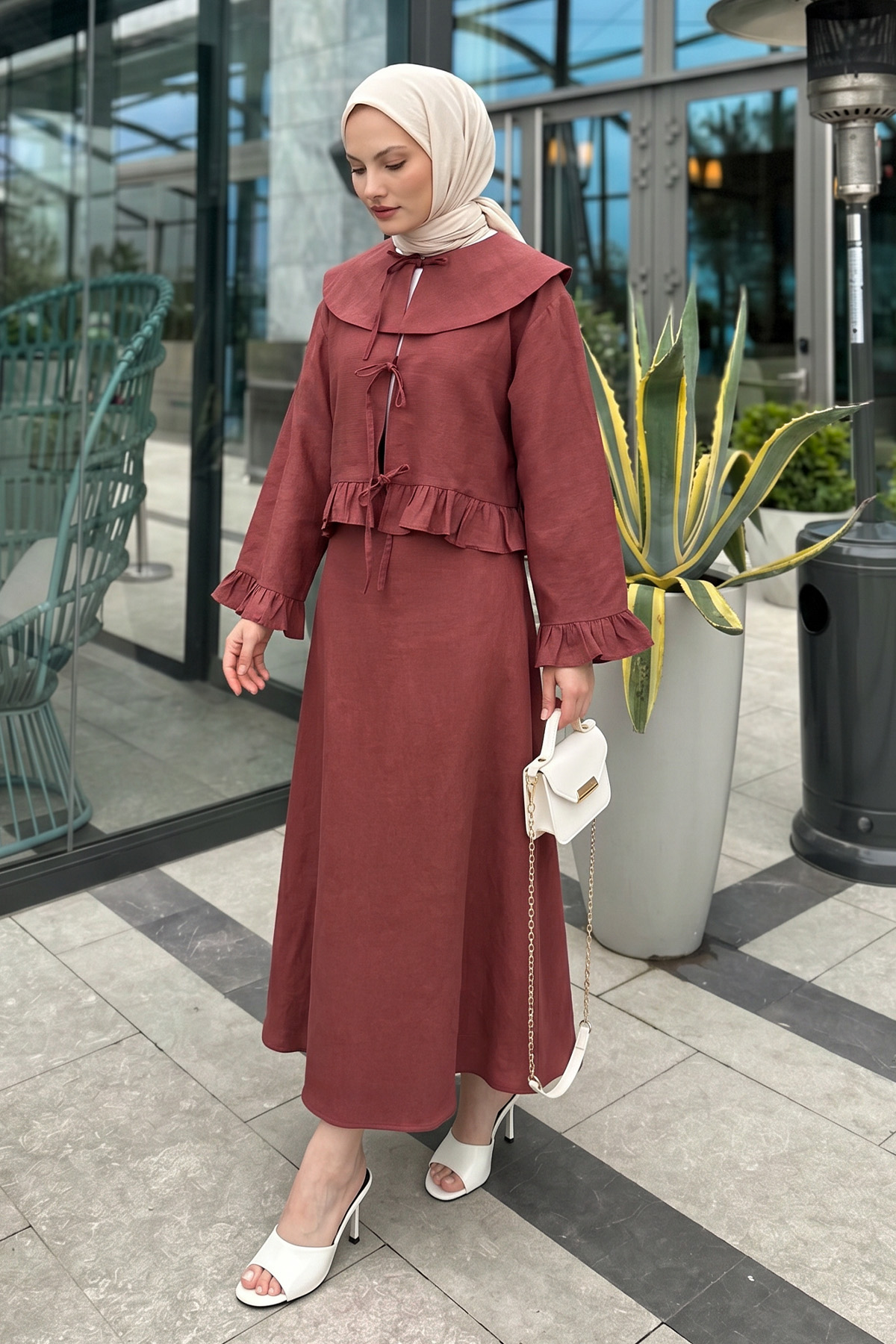 Bebe Yaka Detaylı İkili Takım Y0141 - BORDO |  