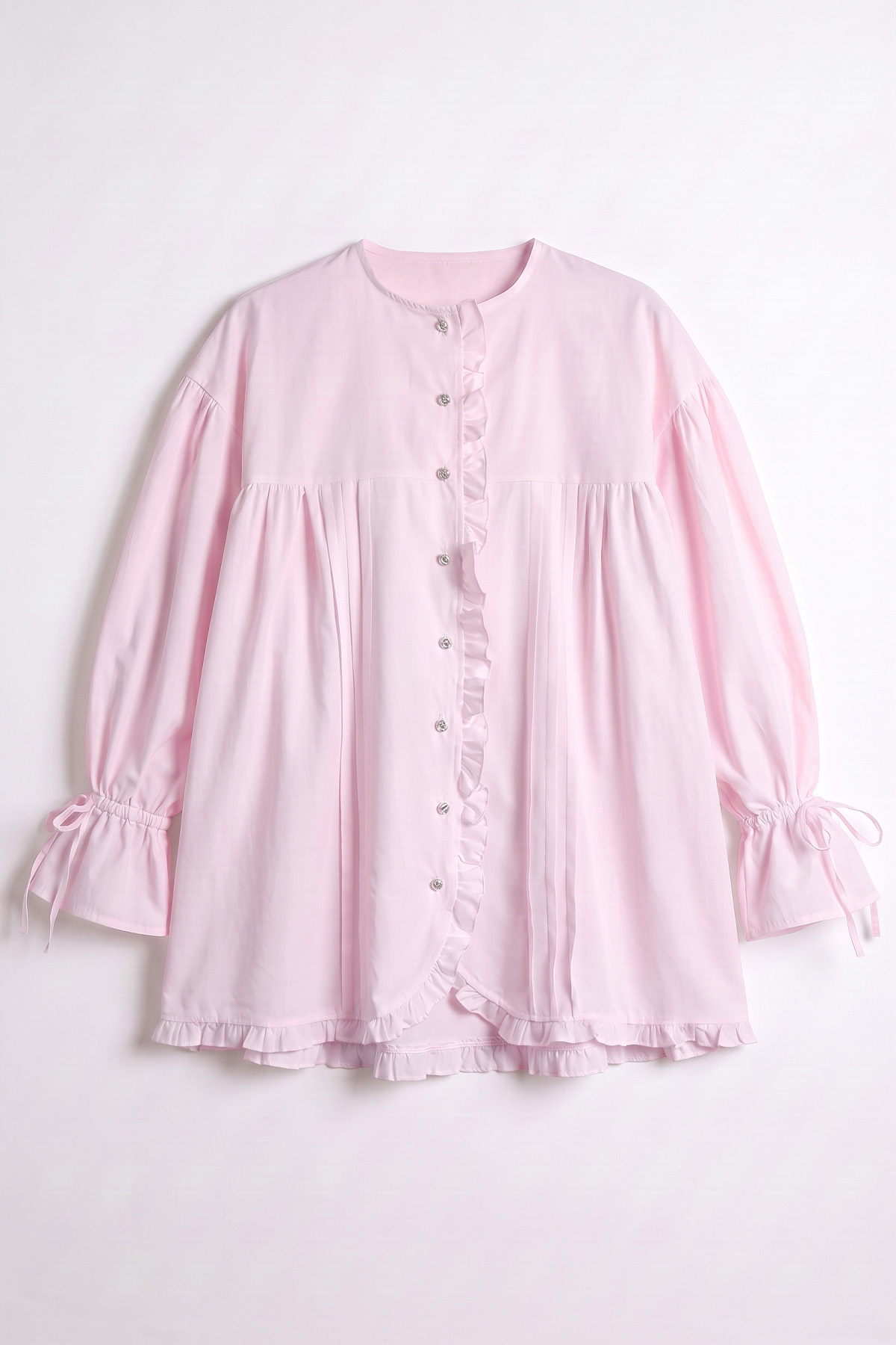 Kol Büzgülü Fırfırlı Gömlek Y0093 - PEMBE | zenne.com 
