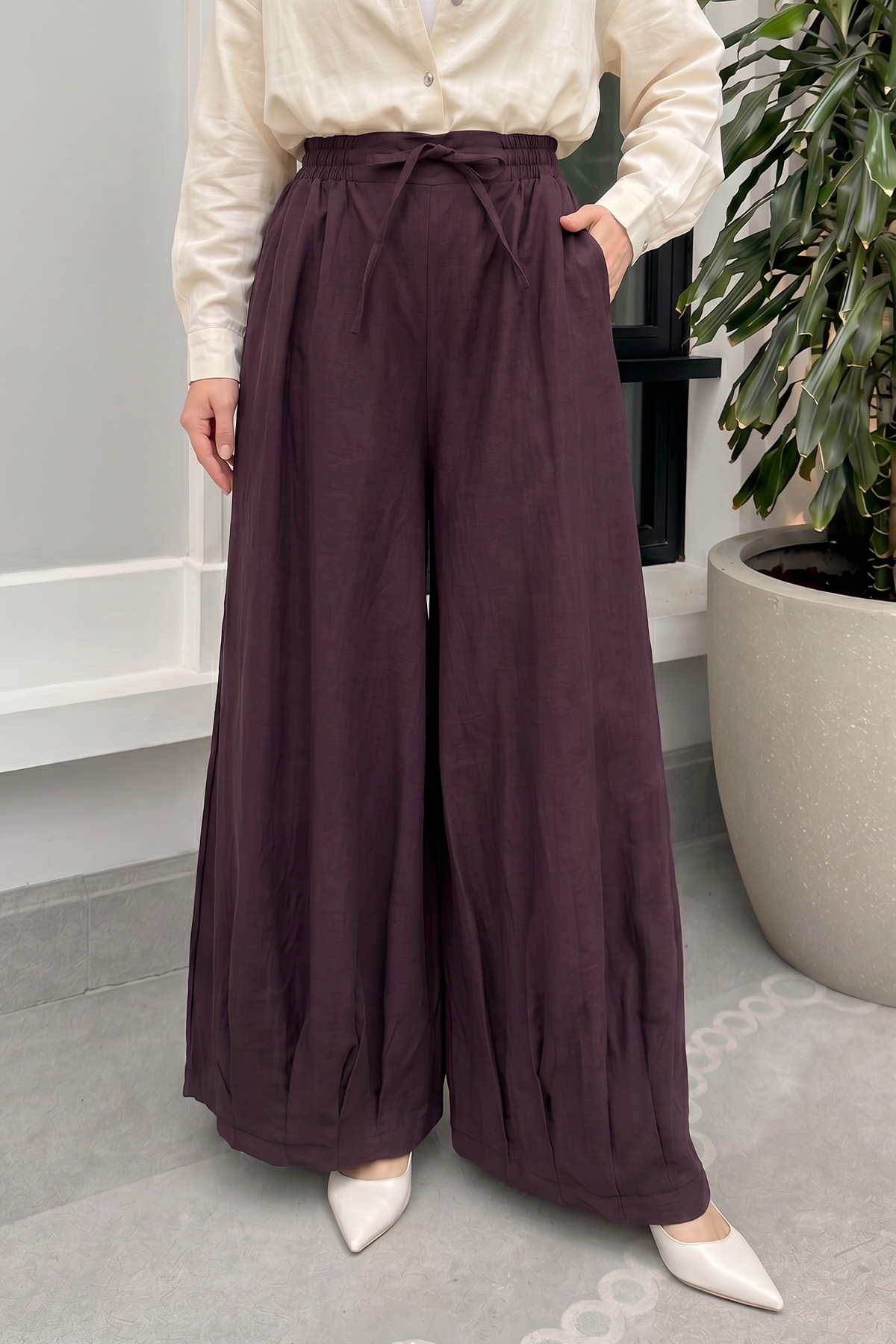 Geniş Paça Şalvar Pantolon Y0145 - MÜRDÜM |  