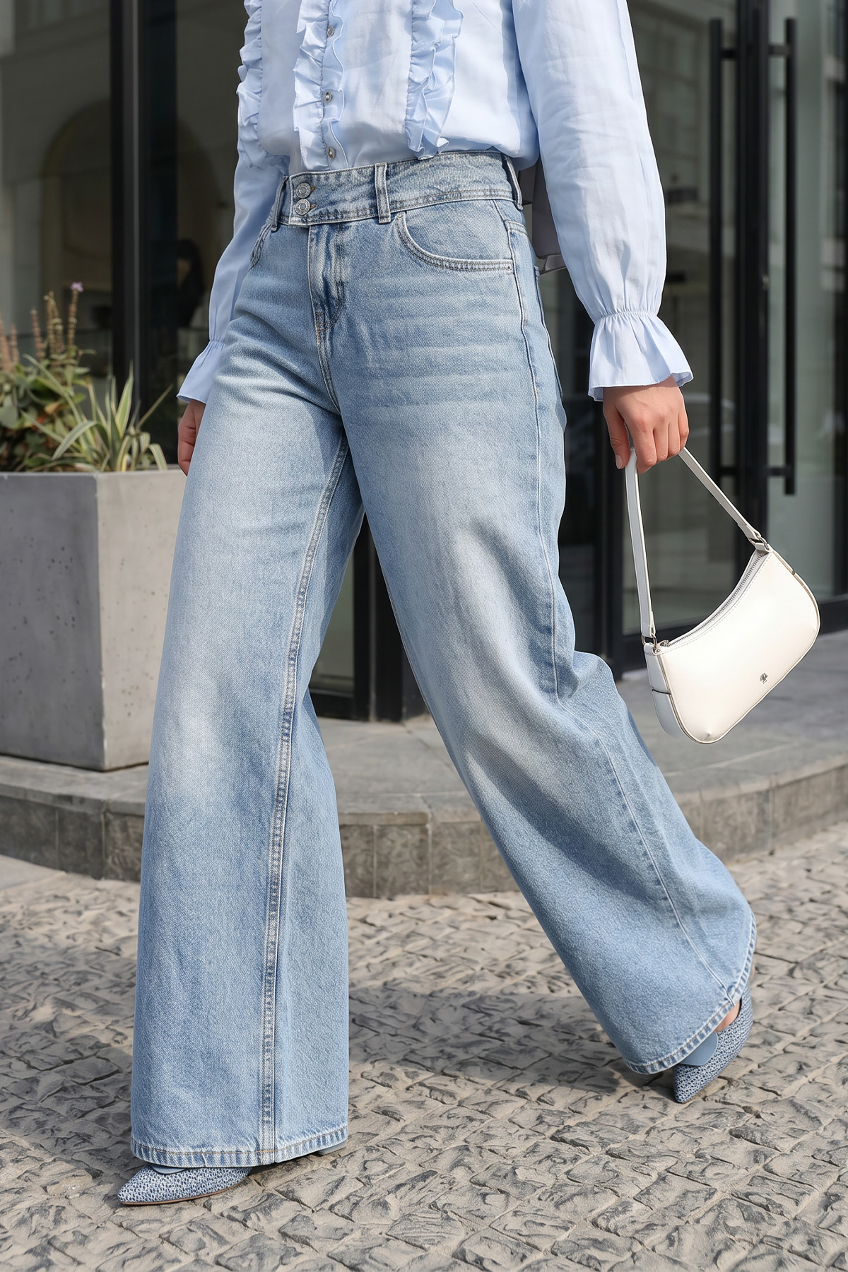 Geniş Paça Denim Pantolon 72318 - MAVİ |  