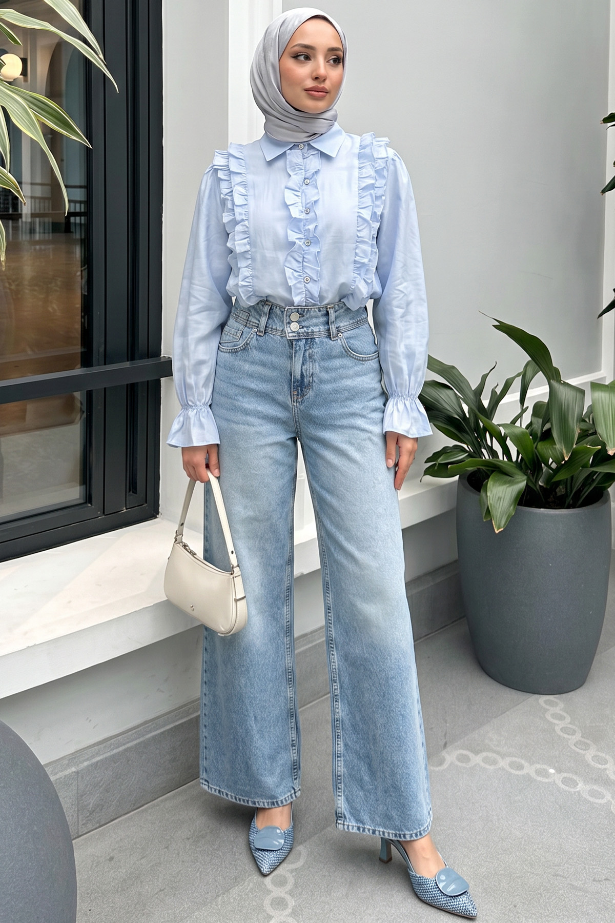 Geniş Paça Denim Pantolon 72318 - MAVİ |  